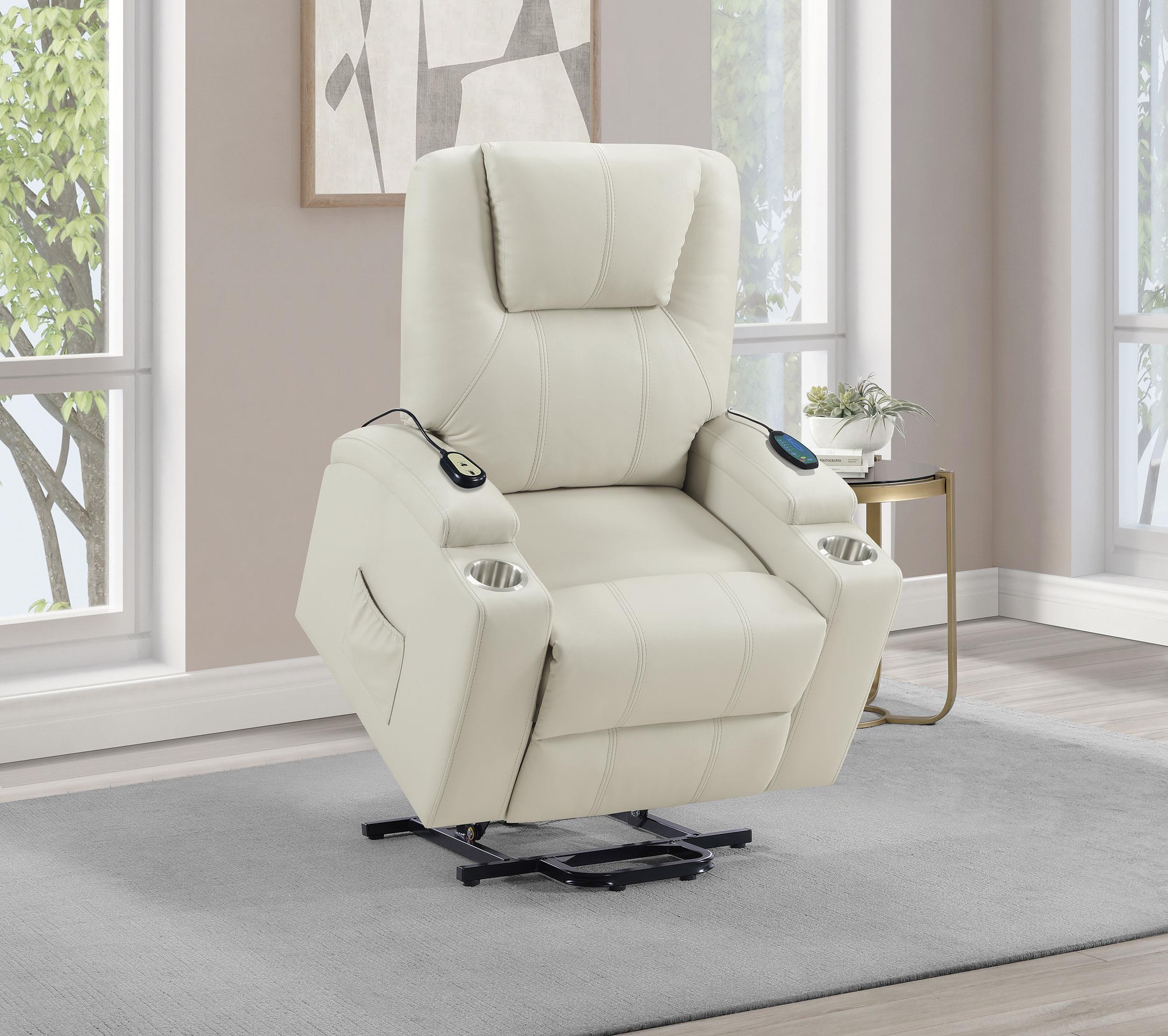 Armstrong Upholstered Power Lift Massage Recliner Ivory - 609477P