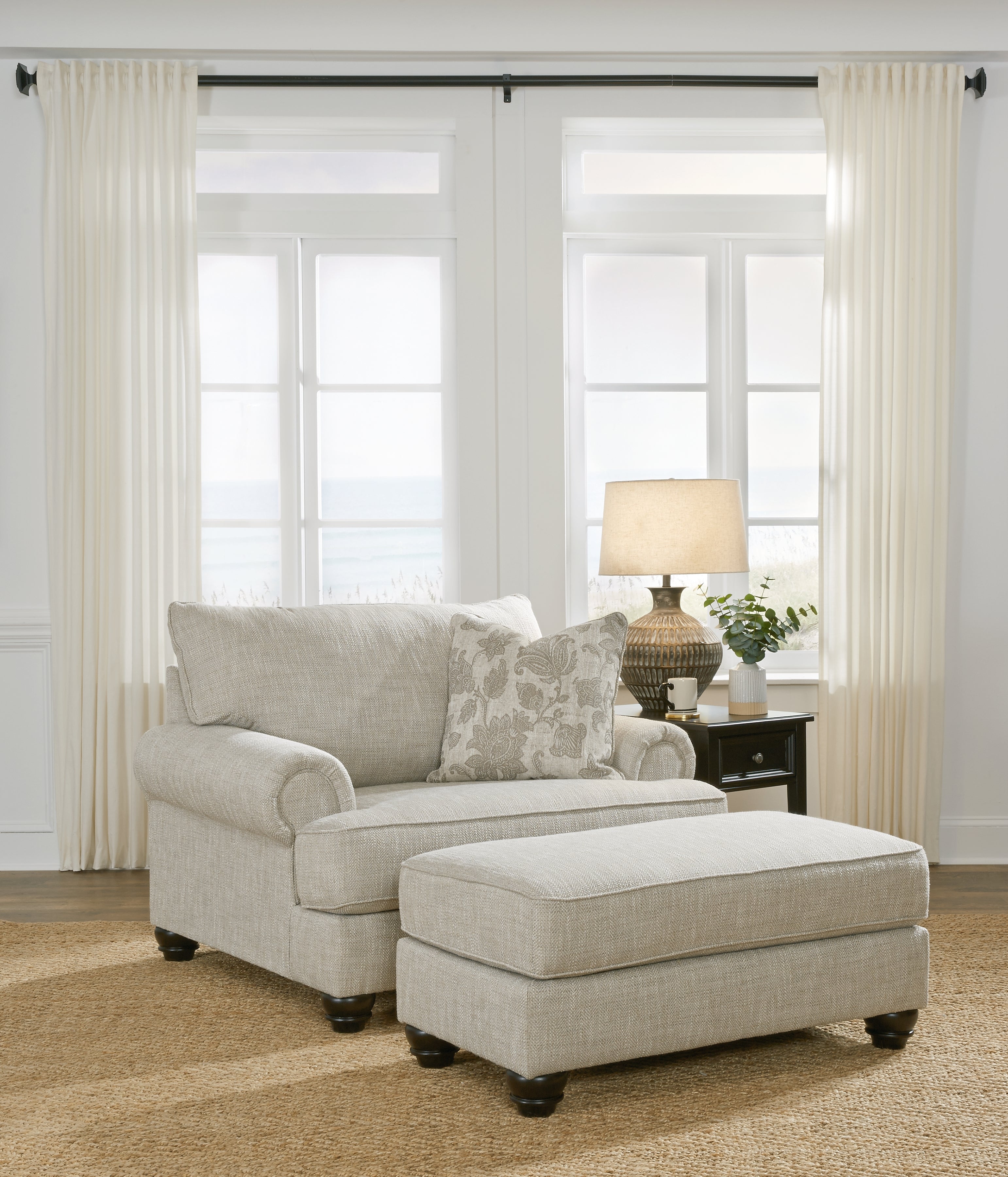 Asanti Sofa, Loveseat, Chair and Ottoman in Fog - PKG012990