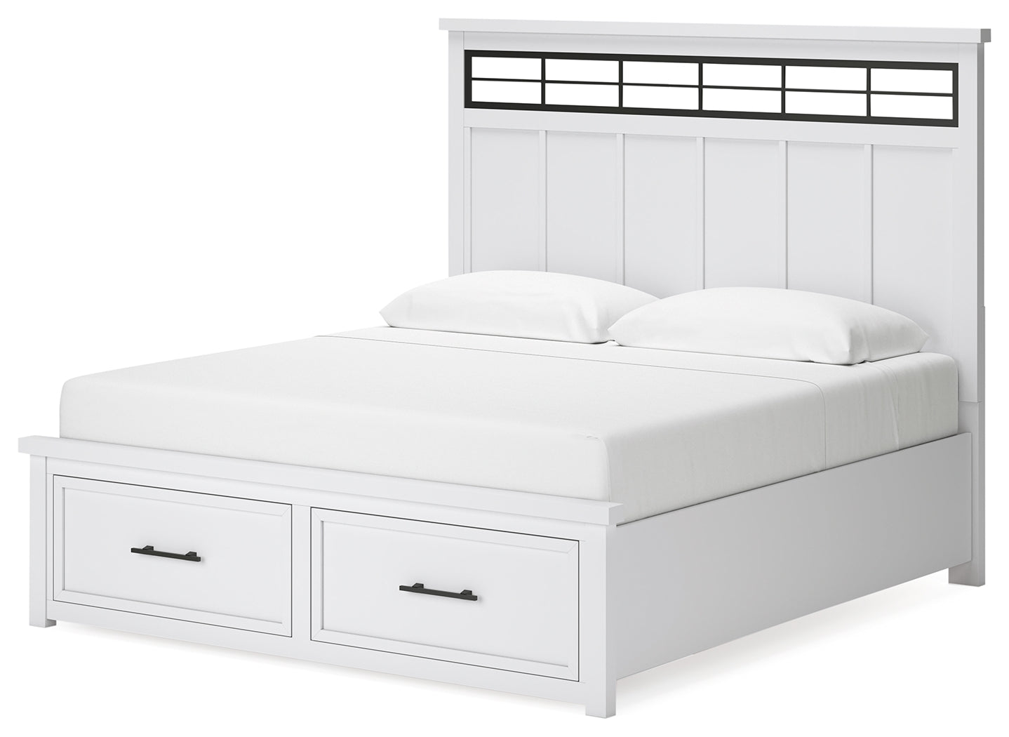 Ashbryn King Panel Storage Bed with Mirrored Dresser and Nightstand in White/Natural from Ashley - Luna Furniture
