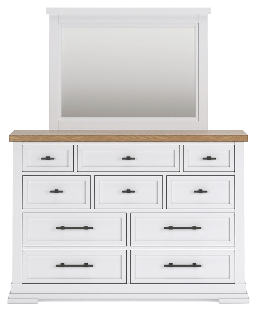 Ashbryn Queen Panel Storage Bed with Mirrored Dresser, Chest and Nightstand in White/Natural from Ashley - Luna Furniture