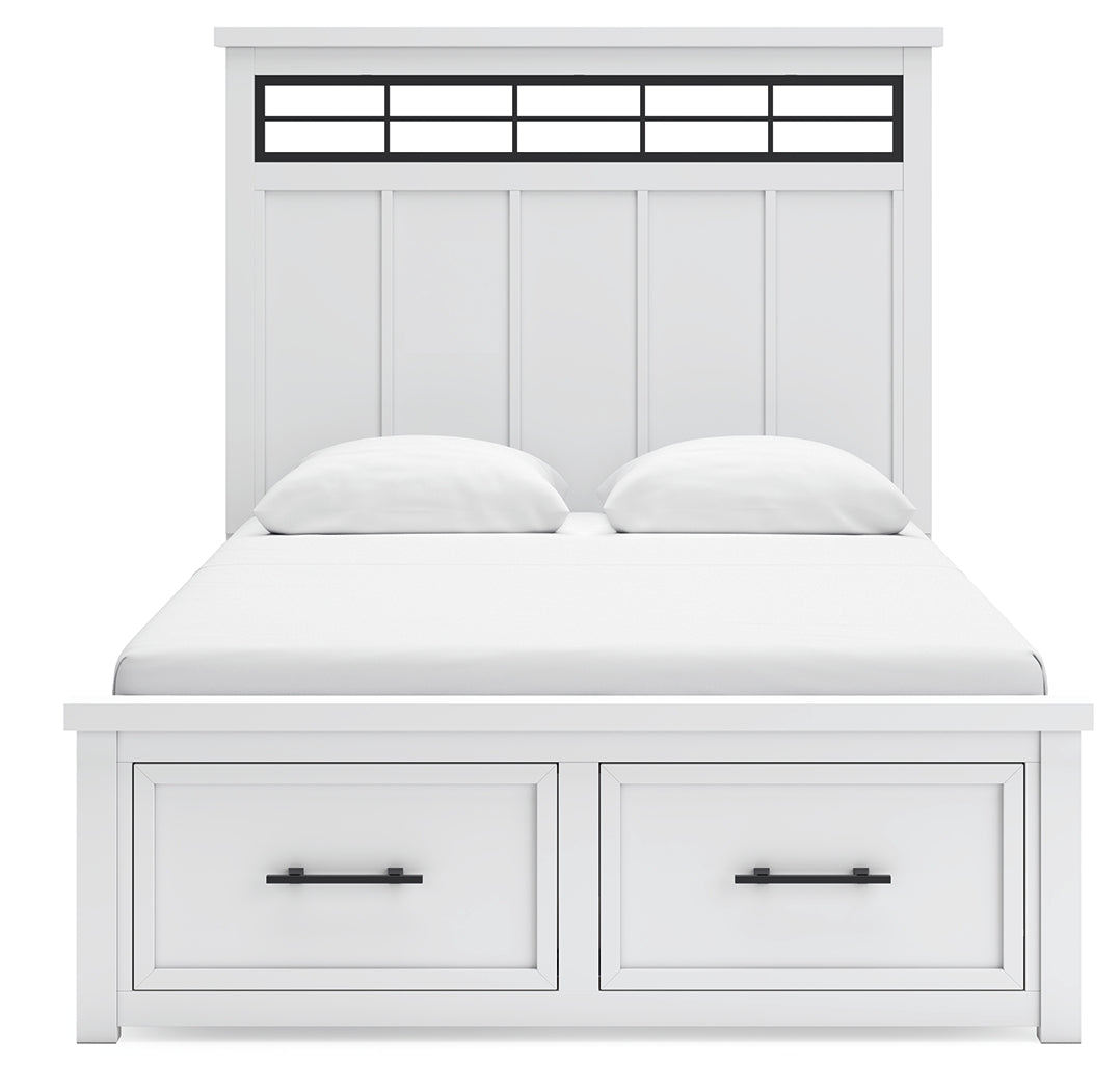 Ashbryn Queen Panel Storage Bed with Mirrored Dresser, Chest and Nightstand in White/Natural from Ashley - Luna Furniture
