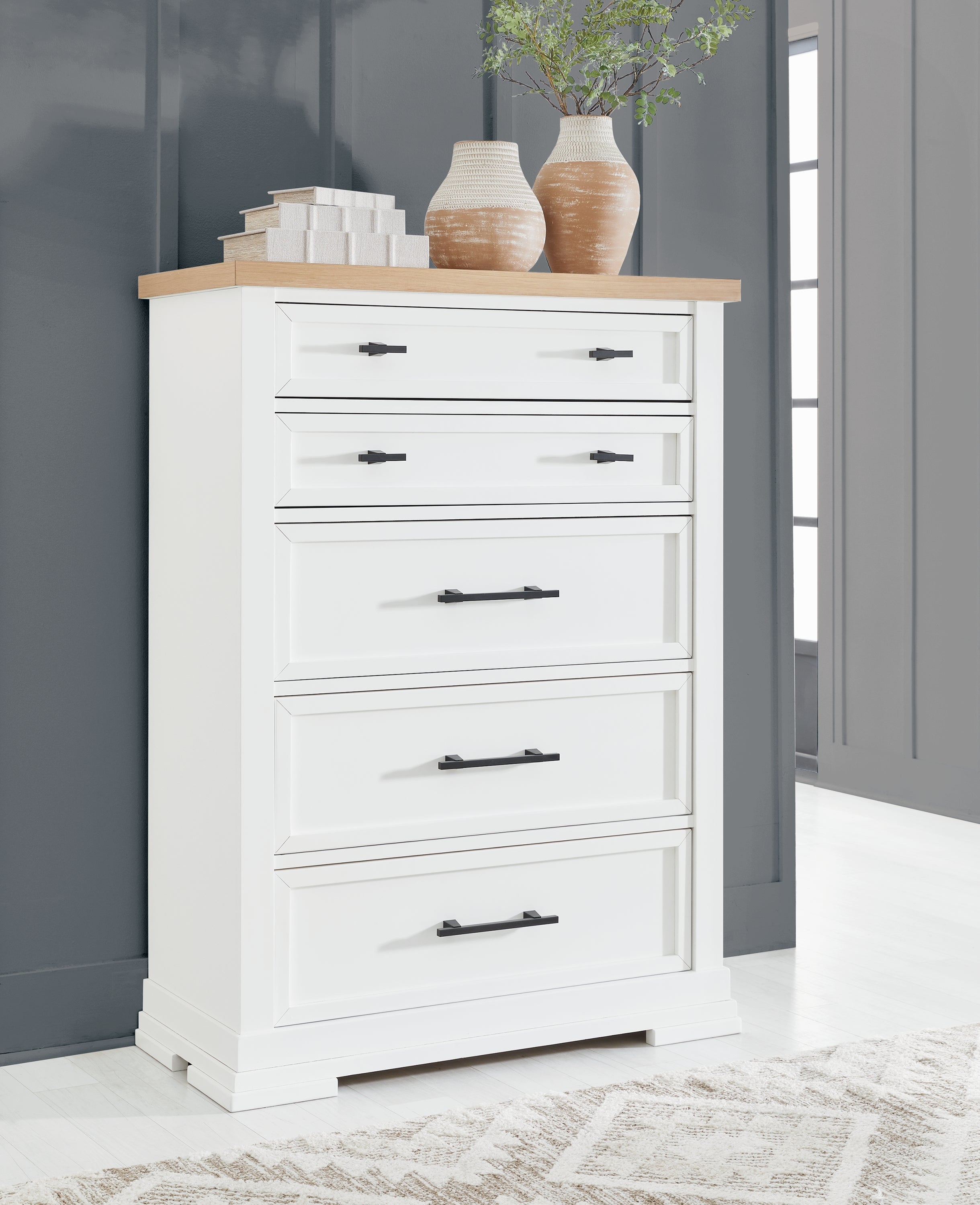 Ashbryn Queen Panel Storage Bed with Mirrored Dresser, Chest and Nightstand in White/Natural from Ashley - Luna Furniture