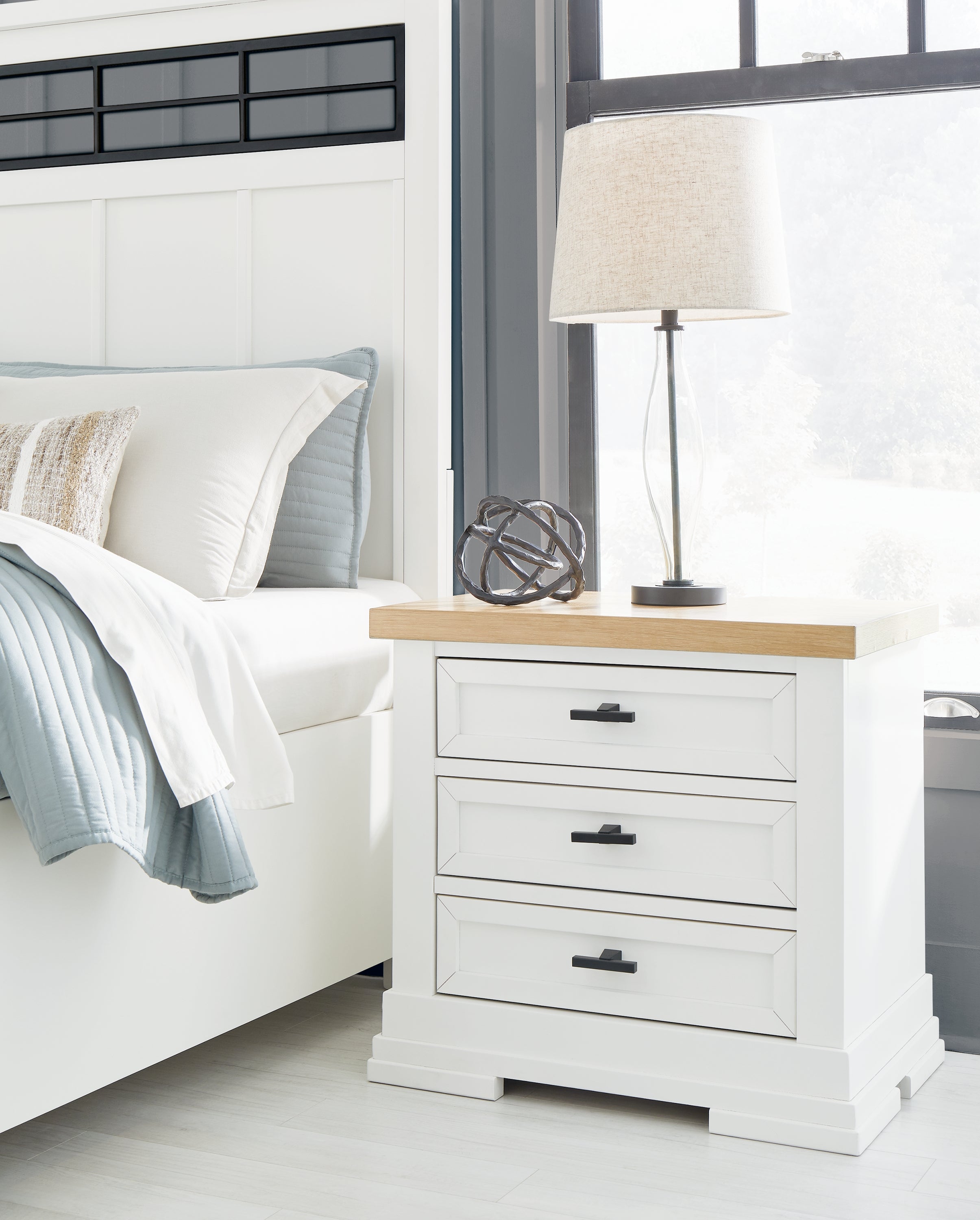 Ashbryn Queen Panel Storage Bed with Mirrored Dresser, Chest and Nightstand in White/Natural from Ashley - Luna Furniture