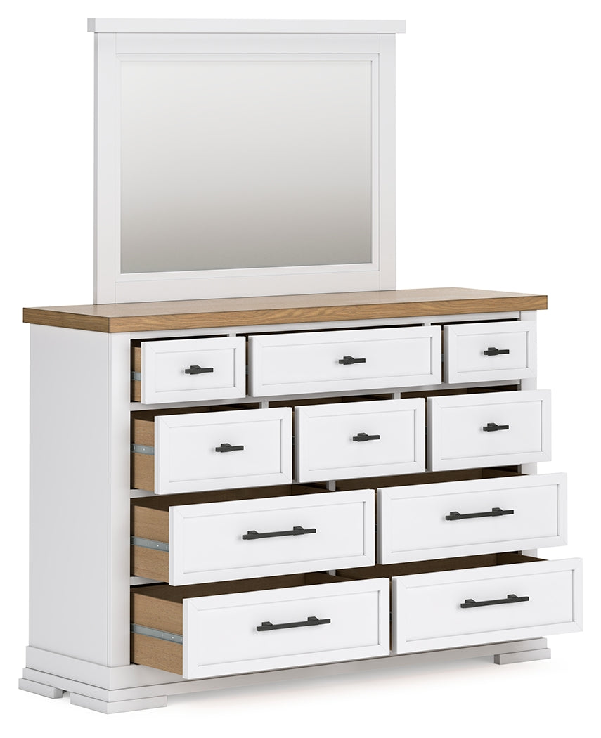 Ashbryn Queen Panel Storage Bed with Mirrored Dresser, Chest and Nightstand in White/Natural from Ashley - Luna Furniture