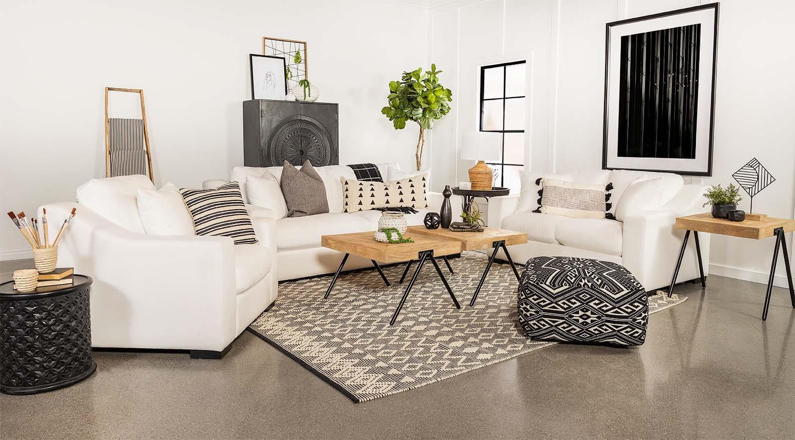 Ashlyn White Upholstered 3-Piece Sloped Arms Living Room Set from Coaster - Luna Furniture