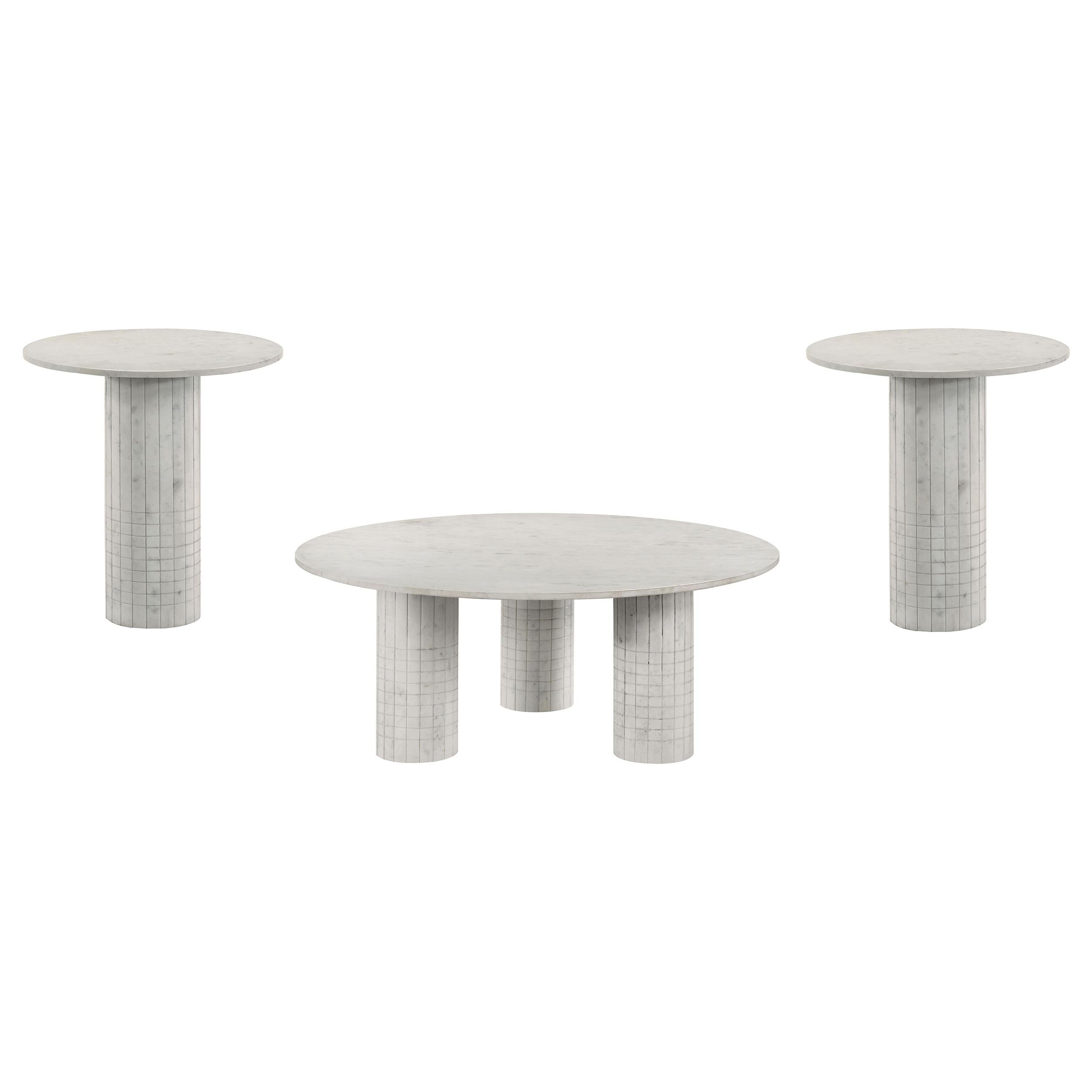 Astoria 3-piece Marble Coffee and End Table Set White - 709668-S3