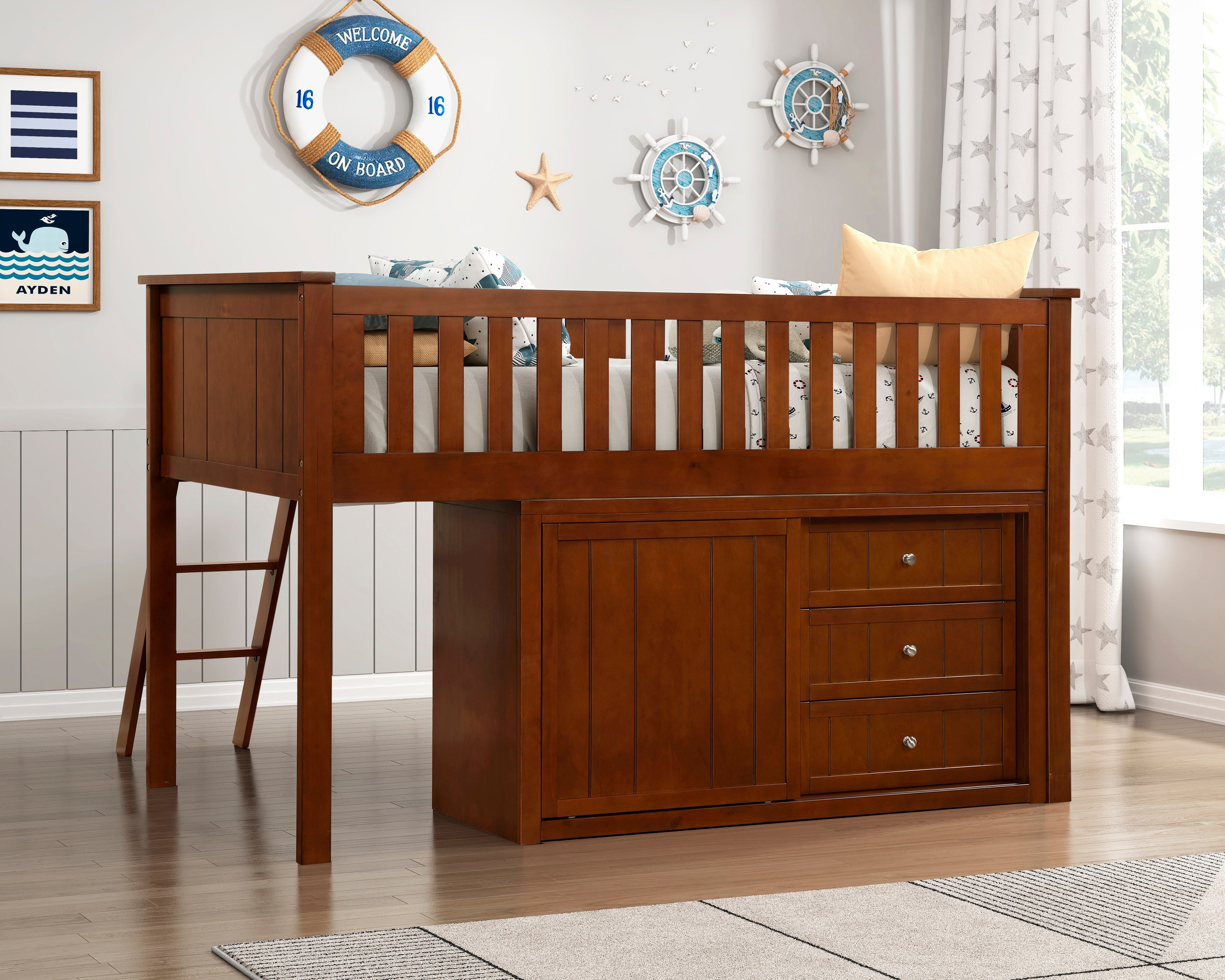 B2013LLDC-1*BCDR (5) Low Loft Bunk with Bookcase and Dresser - B2013LLDC-1*BCDR