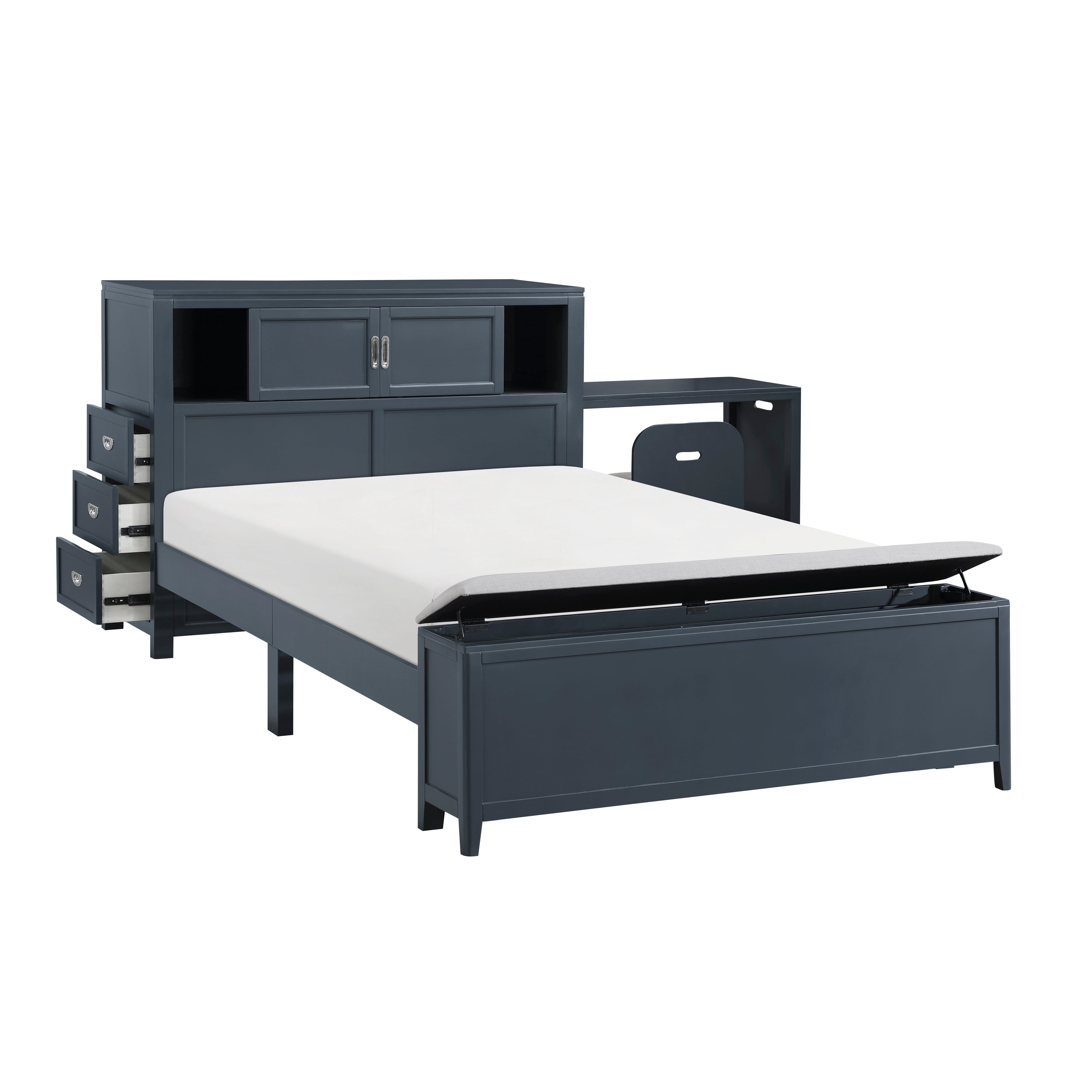 B2024BUBCF-1* (2) Full Bookcase Bed with Hidden Desk, Stool and Storage Bench - B2024BUBCF-1*