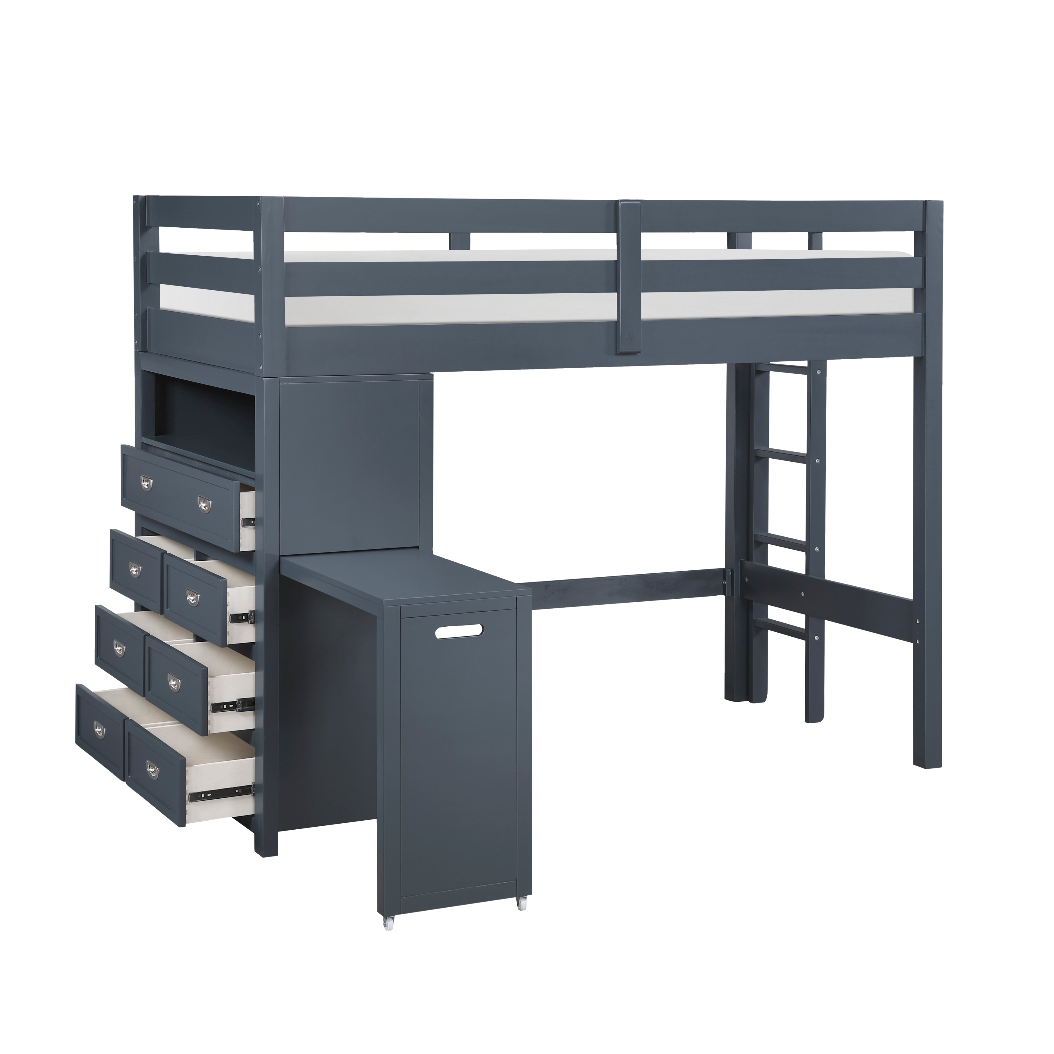 B2024BULTF-1* (6) Twin/Full Loft Bunk Bed with Chest and Hidden Desk - B2024BULTF-1*