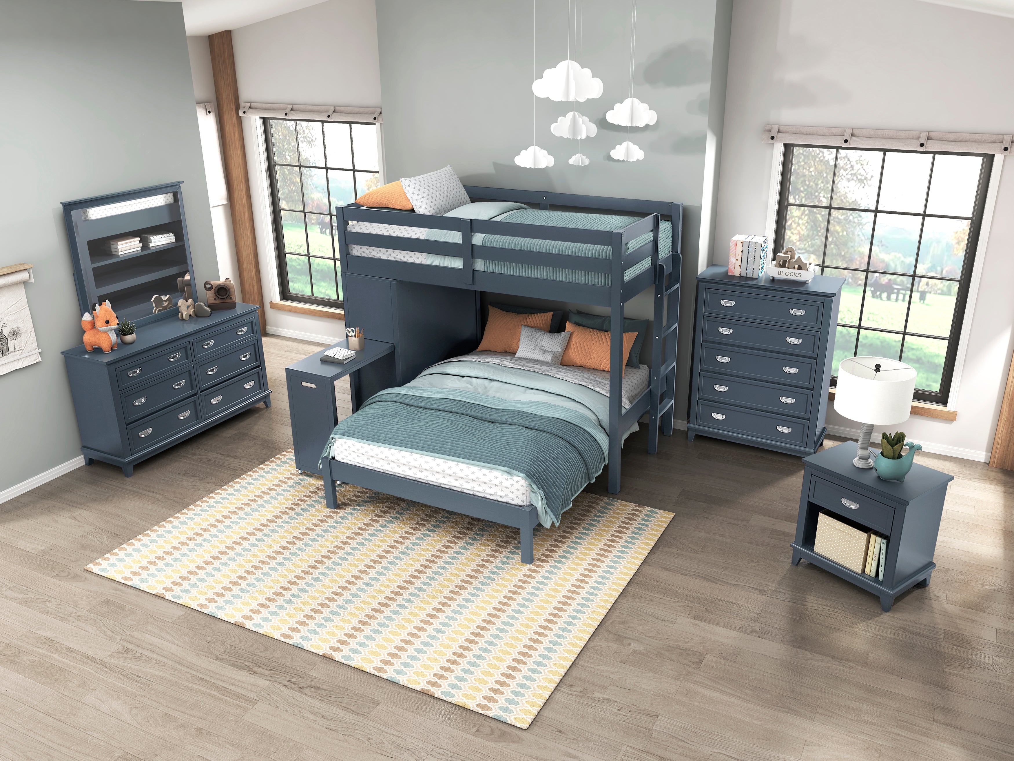 B2024BULTF-1* (6) Twin/Full Loft Bunk Bed with Chest and Hidden Desk - B2024BULTF-1*
