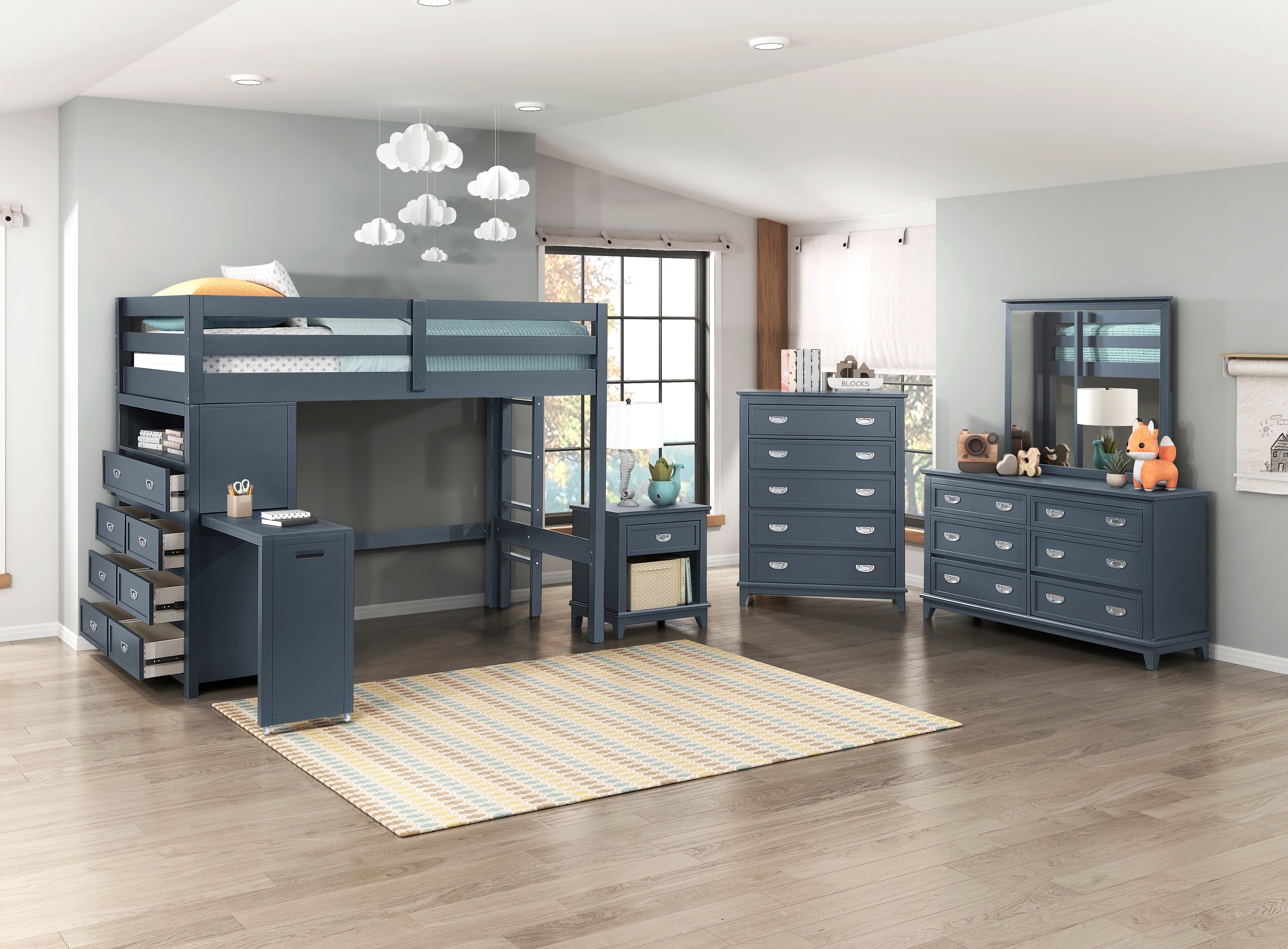 B2024BULTF-1* (6) Twin/Full Loft Bunk Bed with Chest and Hidden Desk - B2024BULTF-1*