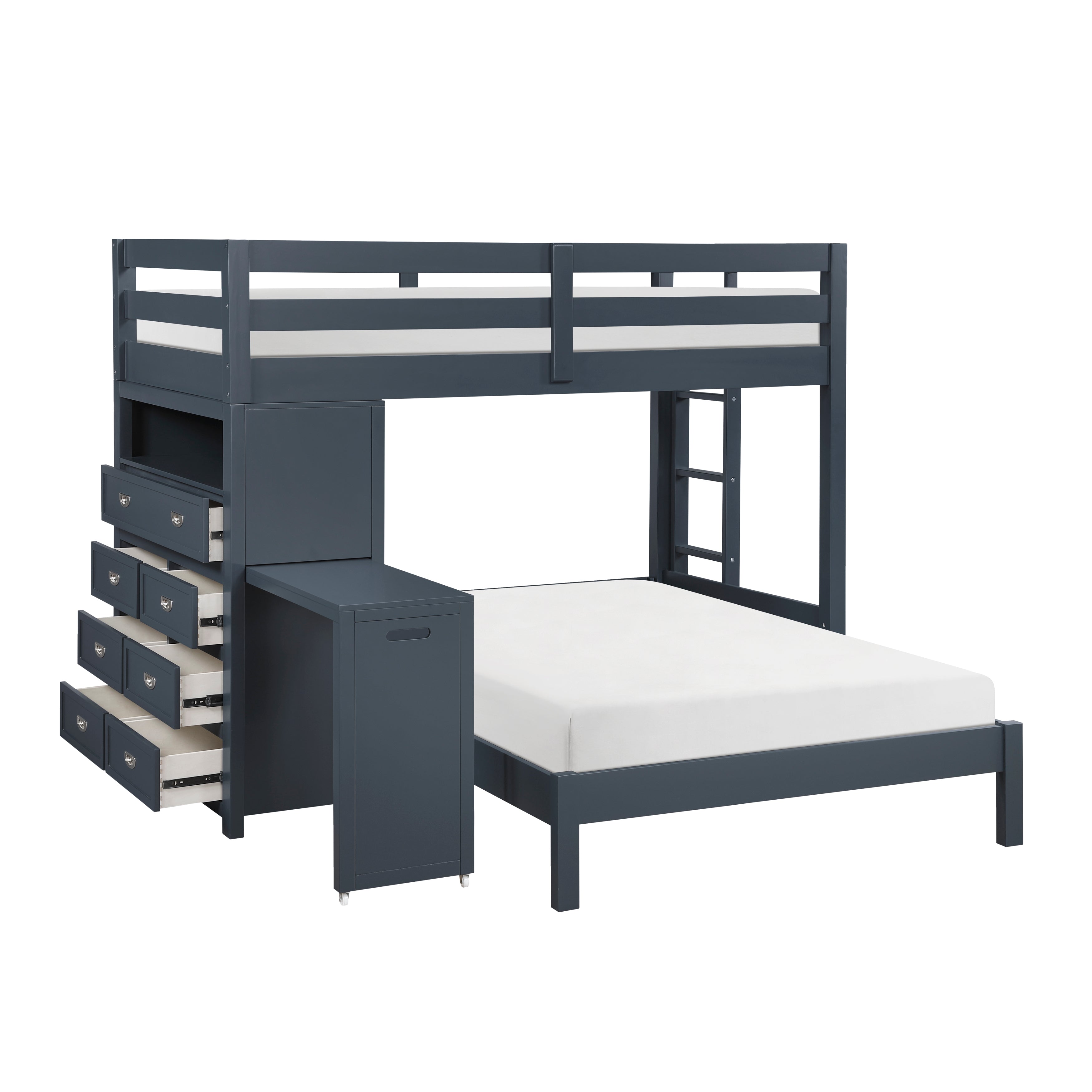 B2024BULTF-1* (6) Twin/Full Loft Bunk Bed with Chest and Hidden Desk - B2024BULTF-1*
