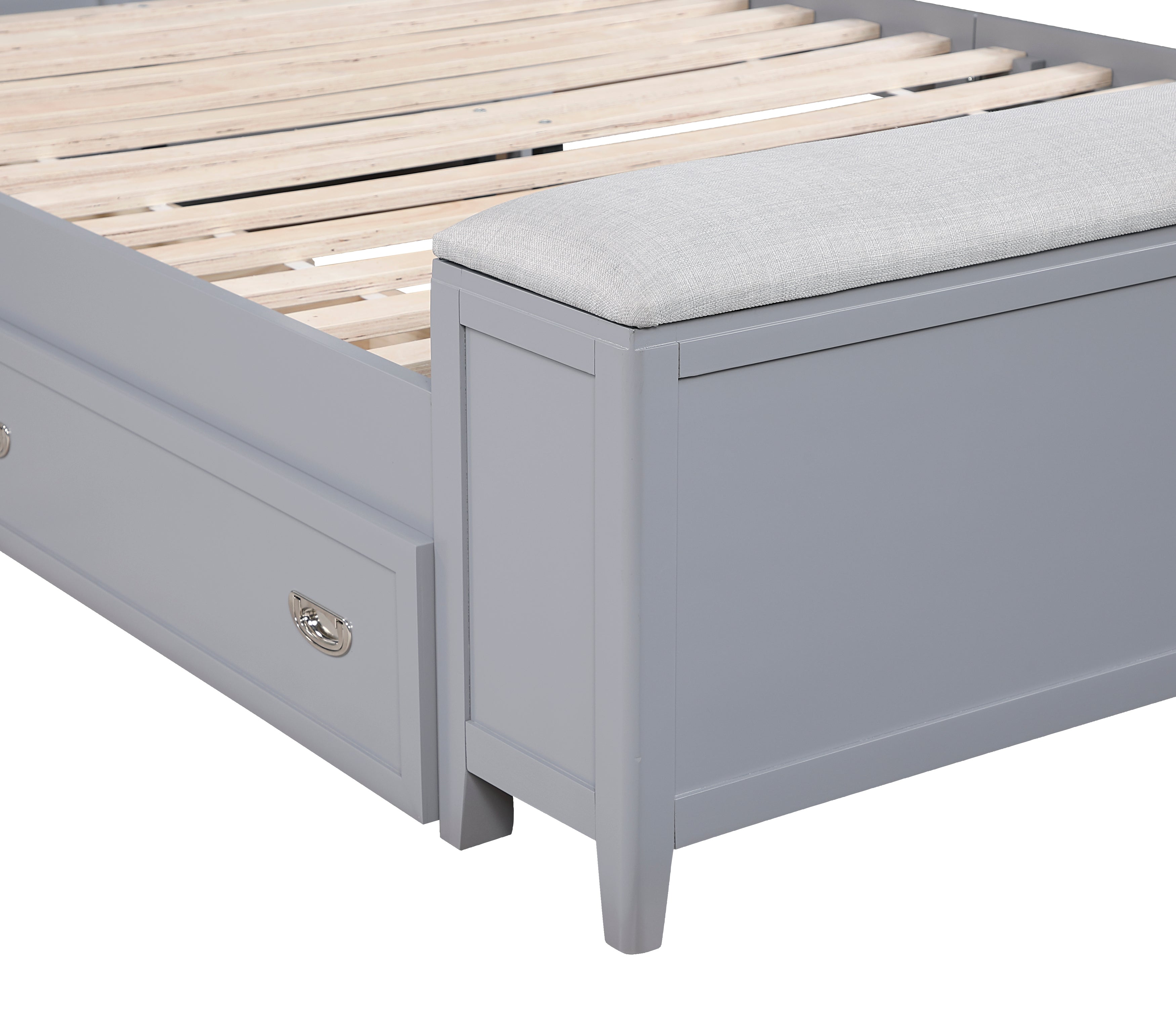B2024GYBC-1* (2) Twin Bookcase Platform Bed with Hidden Desk, Stool and Storage Bench - B2024GYBC-1*