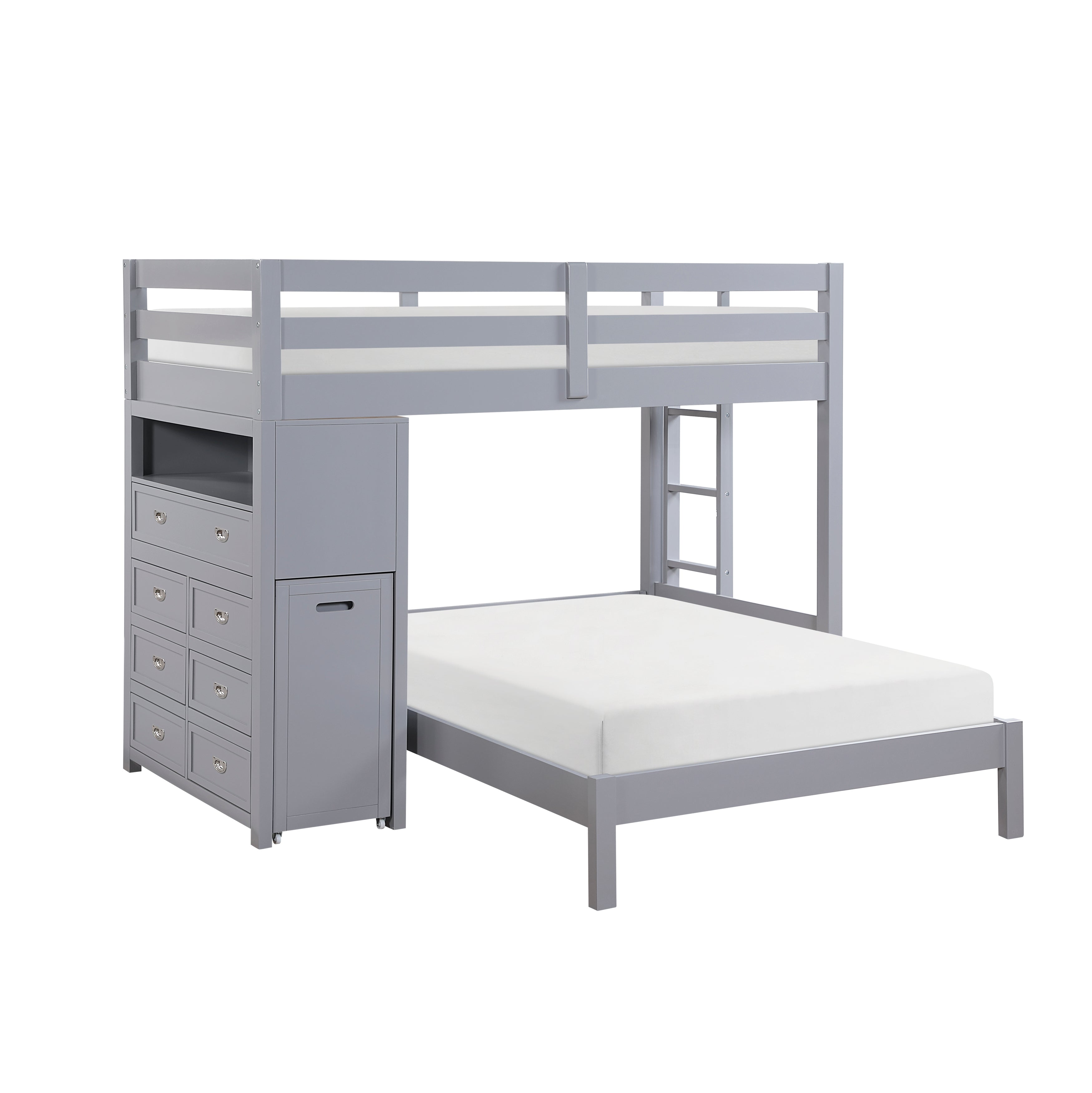 B2024GYLTF-1* (6) Twin/Full Loft Bunk Bed with Chest and Hidden Desk - B2024GYLTF-1*