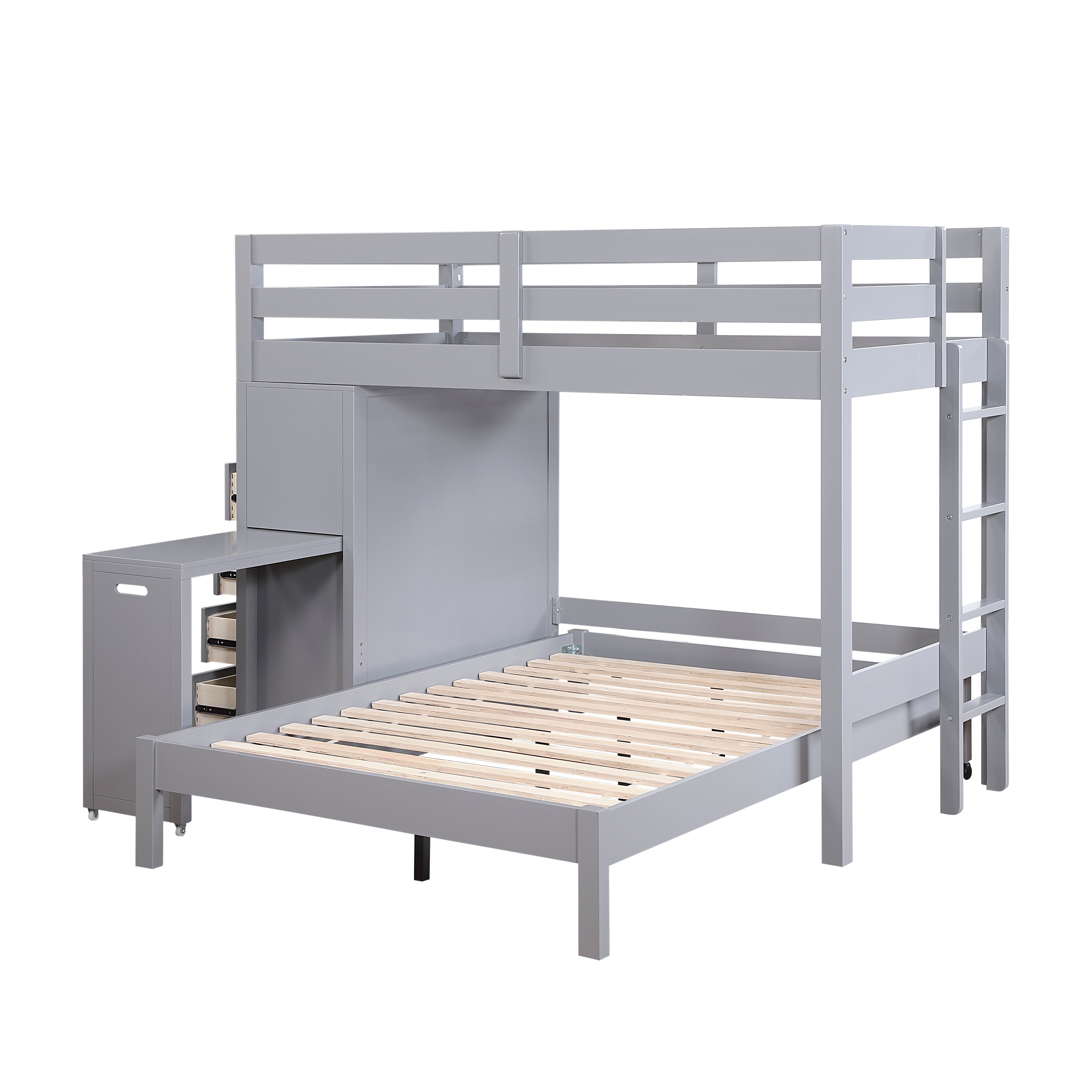 B2024GYLTF-1* (6) Twin/Full Loft Bunk Bed with Chest and Hidden Desk - B2024GYLTF-1*