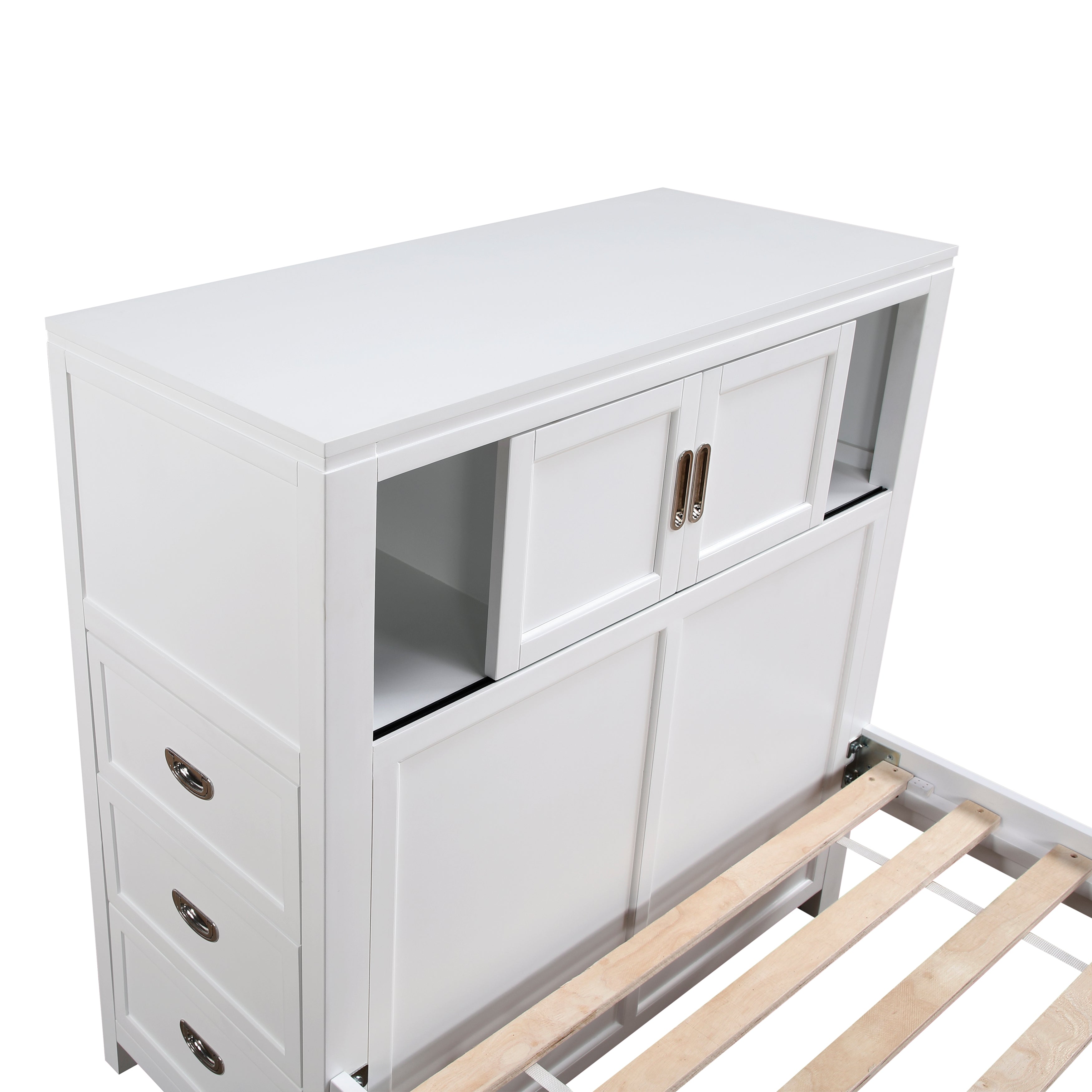 B2024WHBC-1* (2) Twin Bookcase Bed with Hidden Desk, Stool and Storage Bench - B2024WHBC-1*