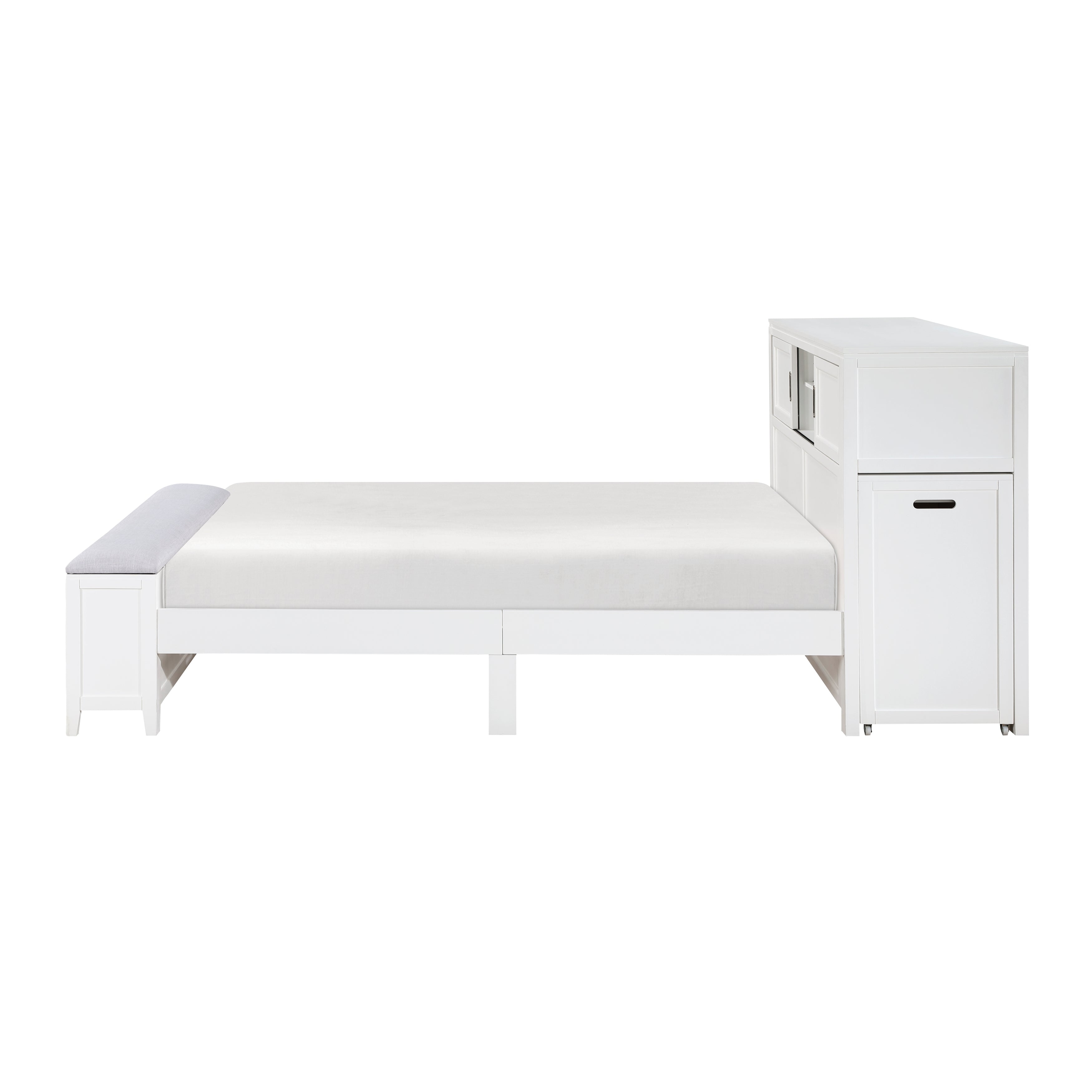 B2024WHBCF-1* (2) Full Bookcase Bed with Hidden Desk, Stool and Storage Bench - B2024WHBCF-1*