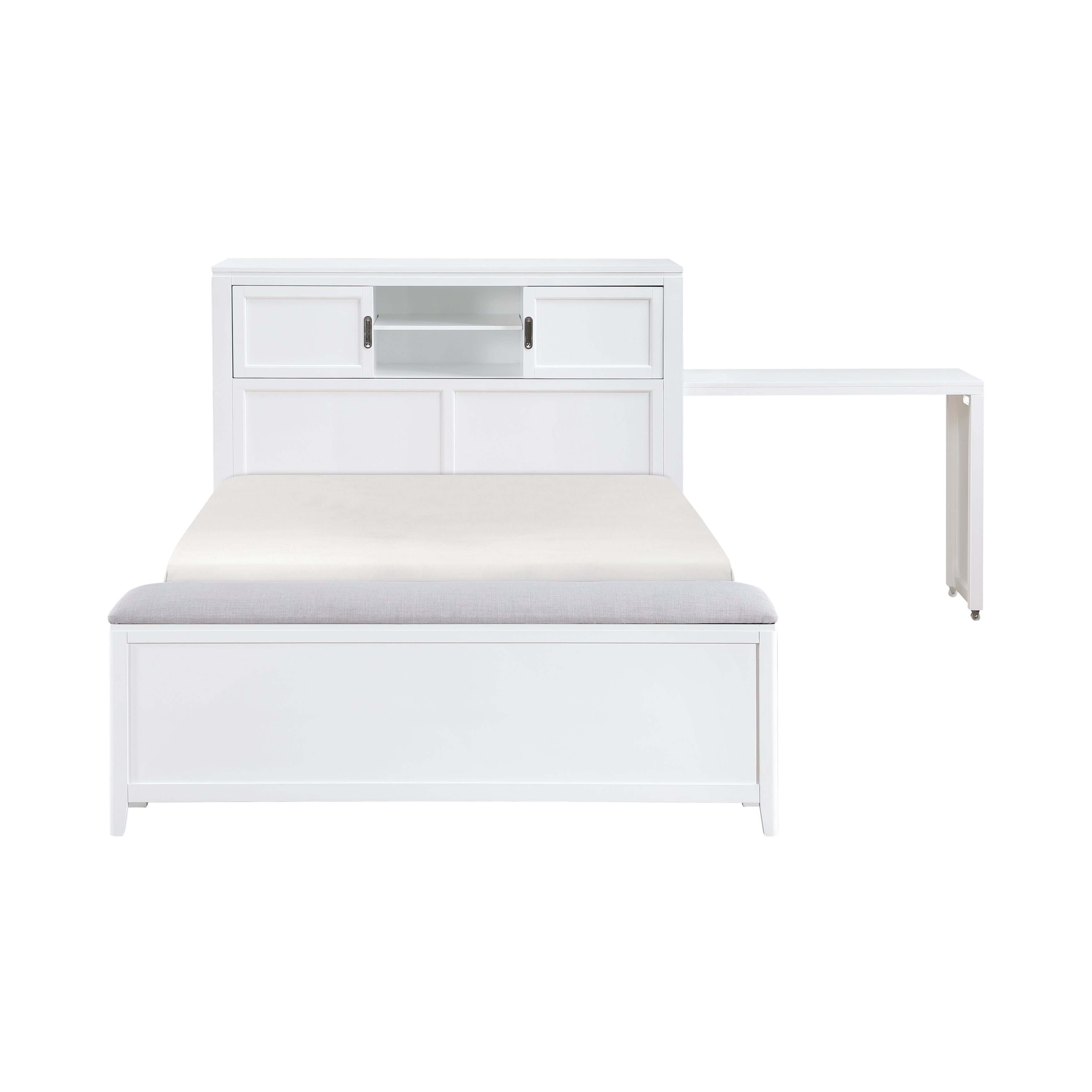 B2024WHBCF-1* (2) Full Bookcase Bed with Hidden Desk, Stool and Storage Bench - B2024WHBCF-1*