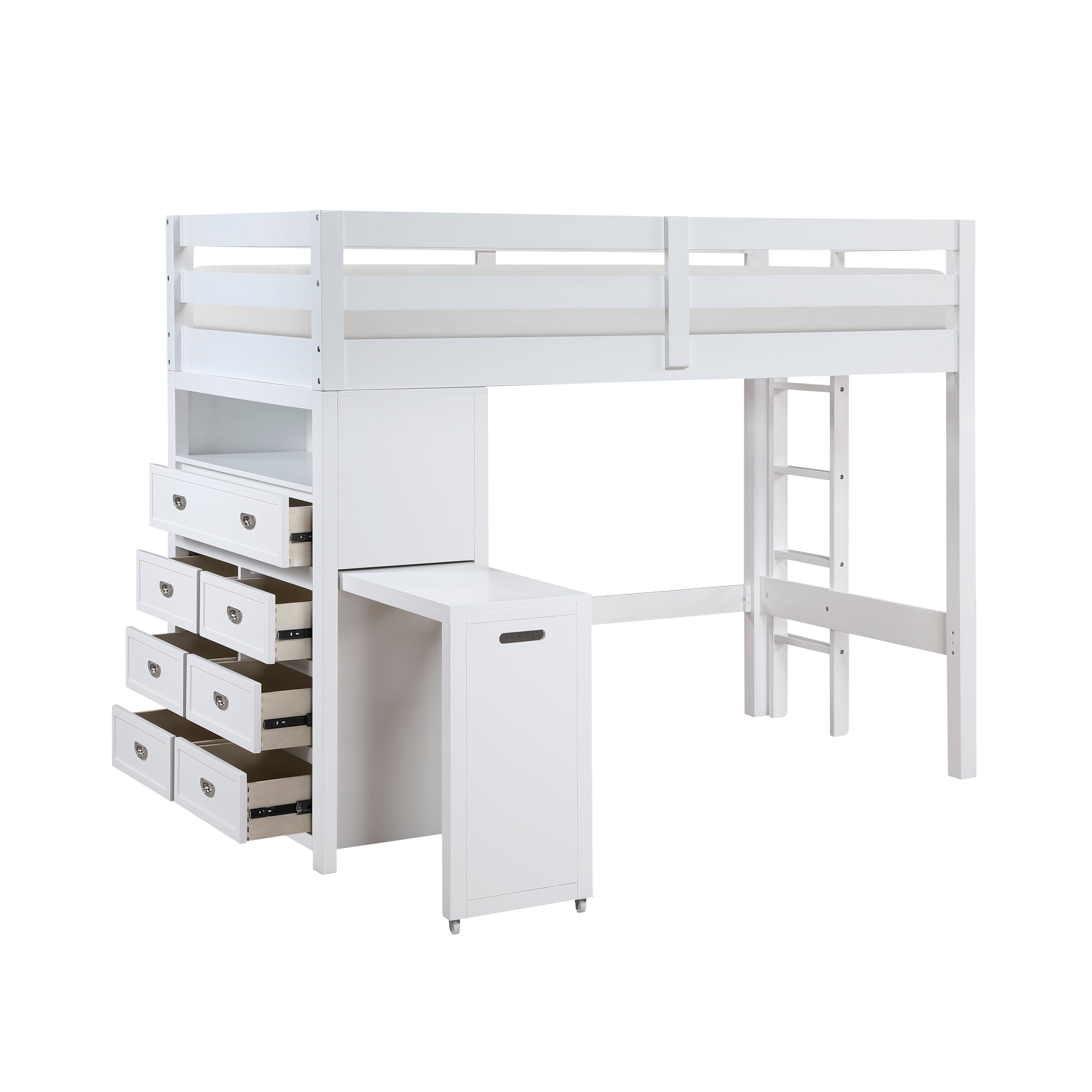 B2024WHLTF-1* (6) Twin/Full Loft Bunk Bed with Chest and Hidden Desk - B2024WHLTF-1*