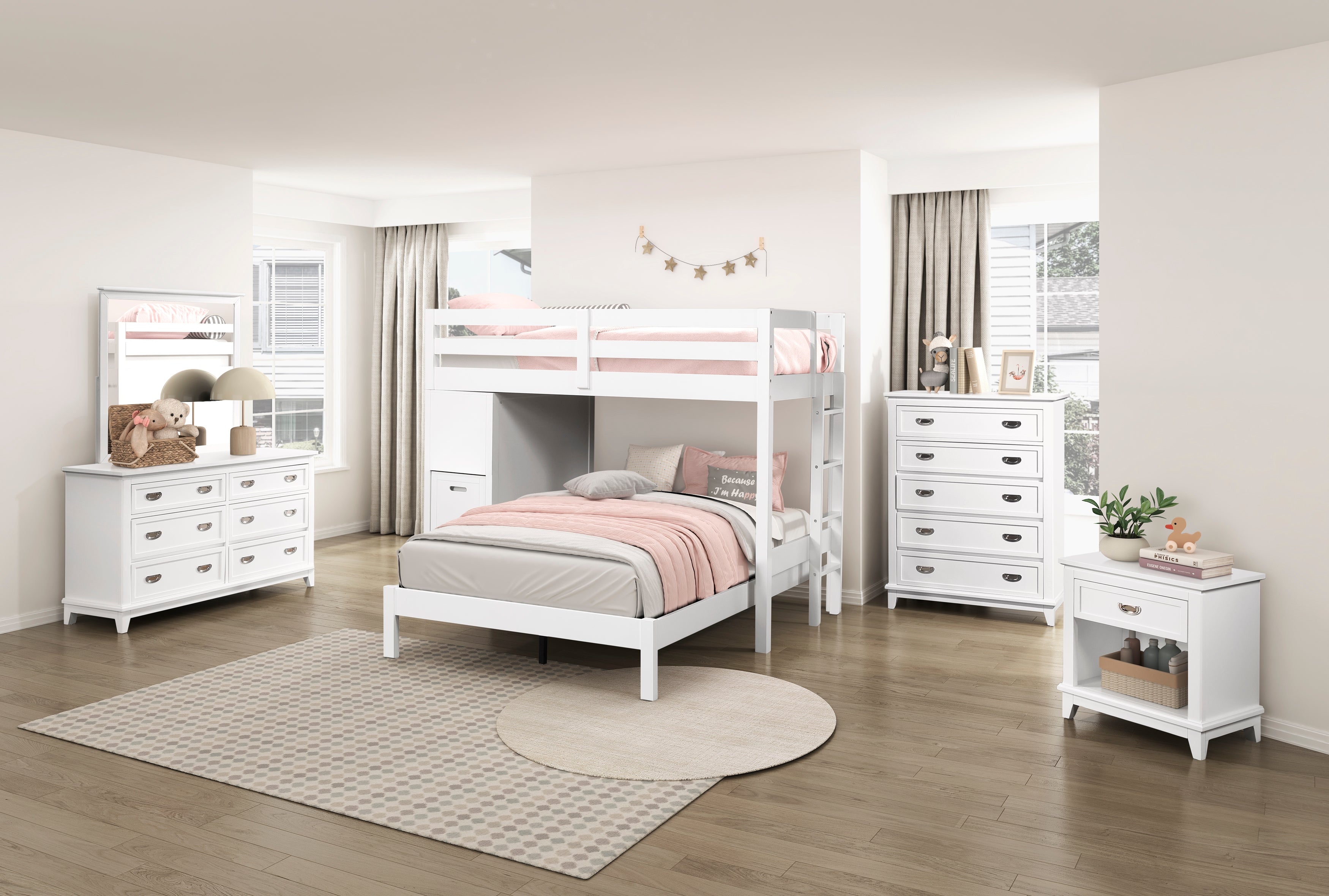B2024WHLTF-1* (6) Twin/Full Loft Bunk Bed with Chest and Hidden Desk - B2024WHLTF-1*