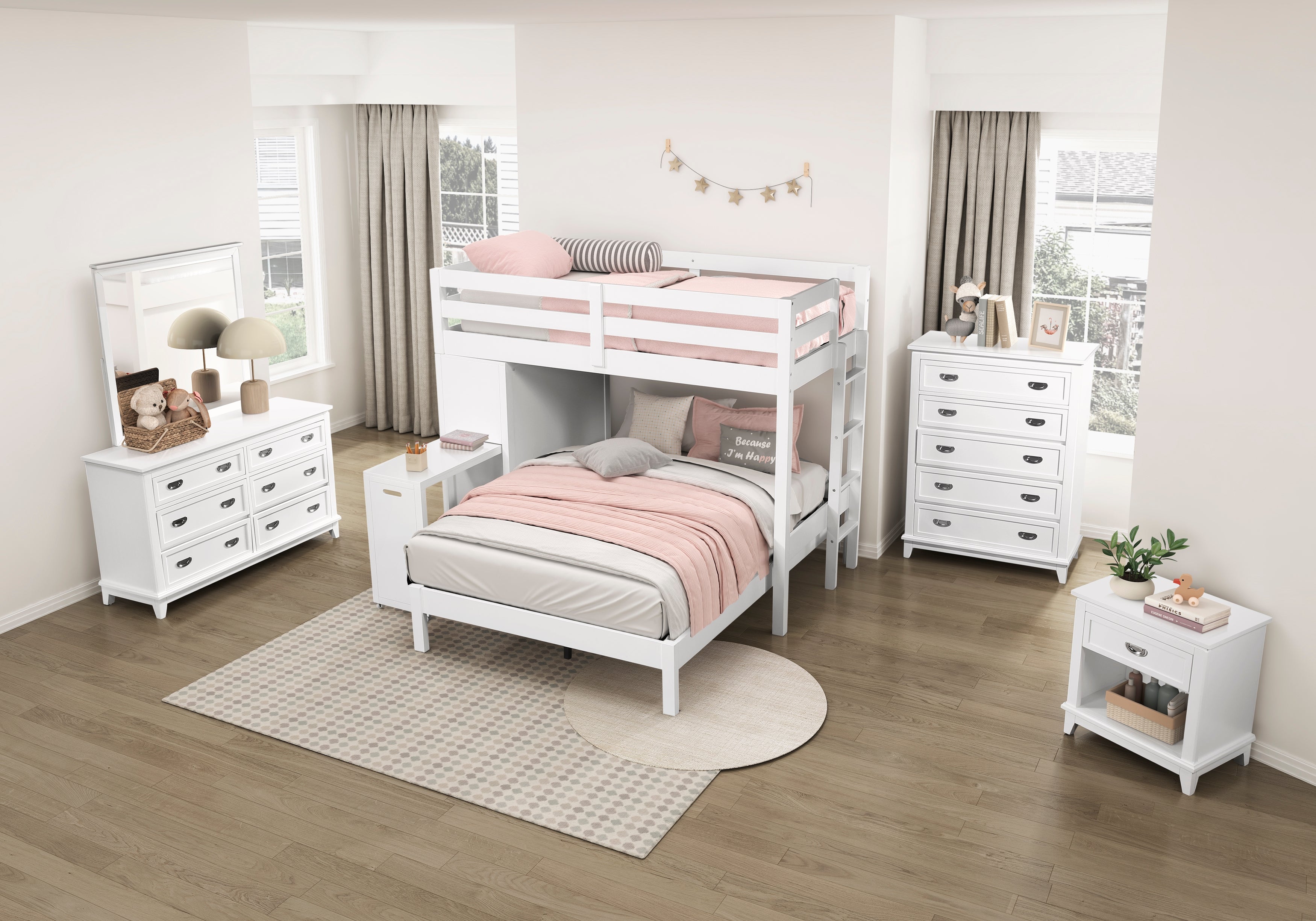 B2024WHLTF-1* (6) Twin/Full Loft Bunk Bed with Chest and Hidden Desk - B2024WHLTF-1*
