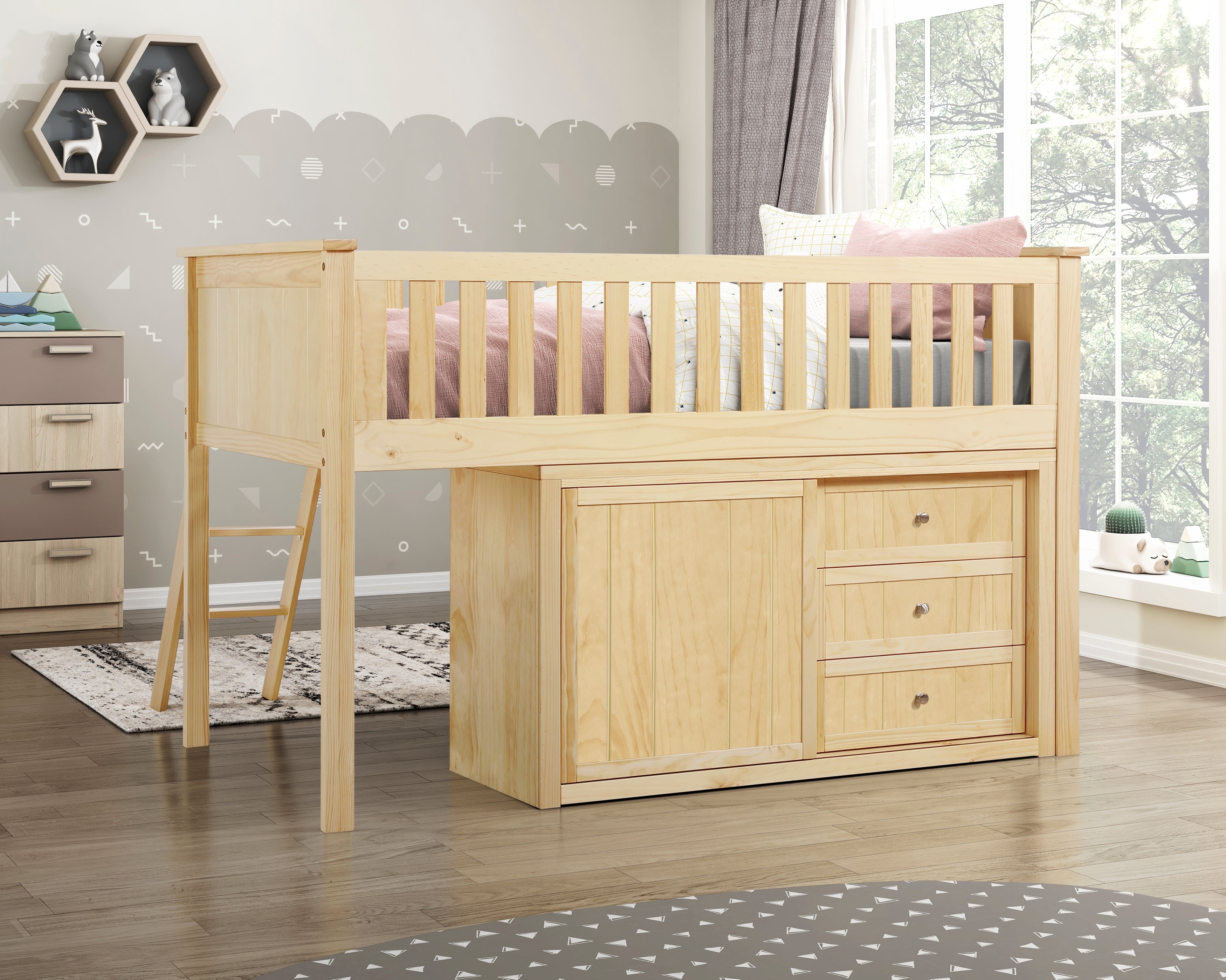 B2043LL-1*BCDR (5) Low Loft Bunk with Bookcase and Dresser - B2043LL-1*BCDR