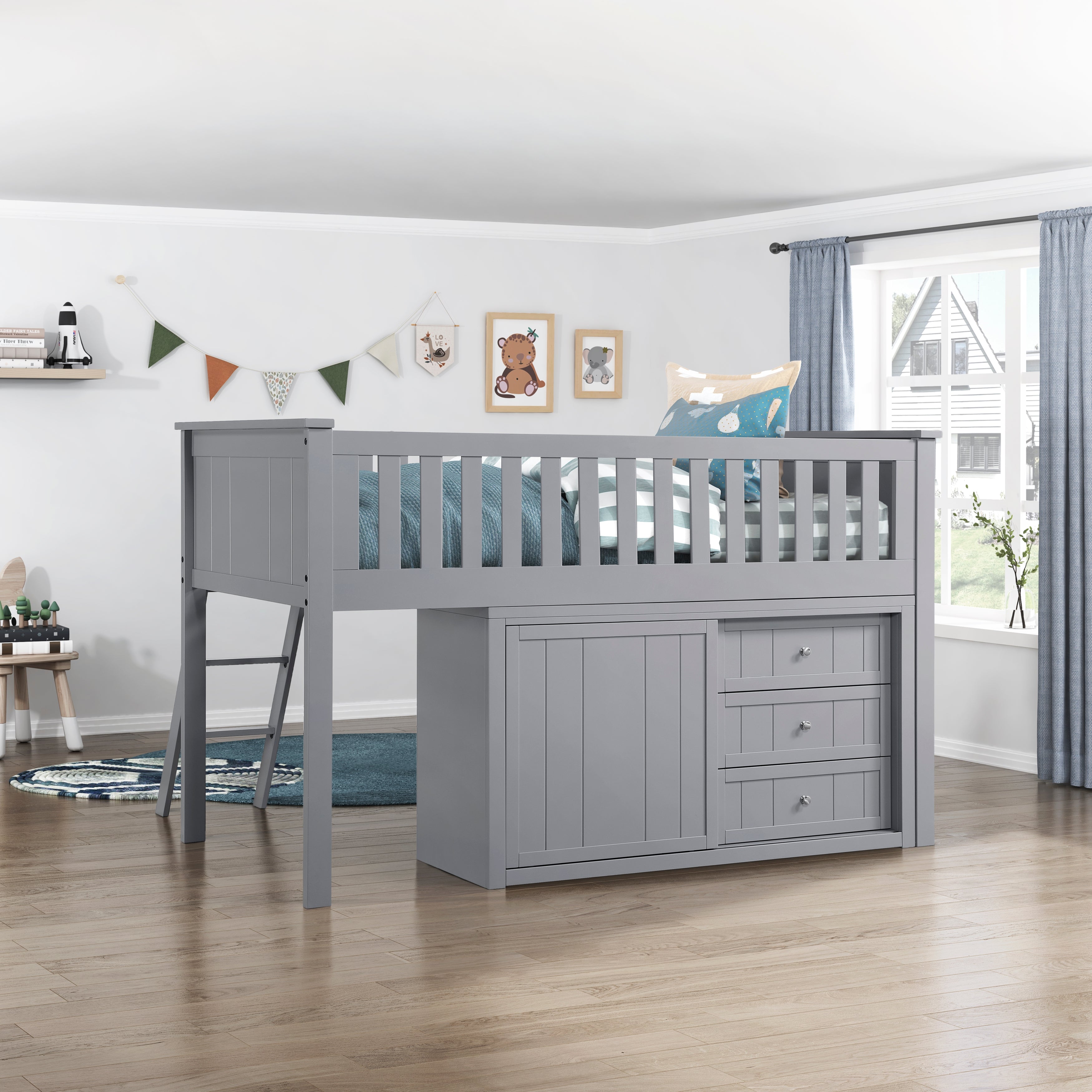 B2063LL-1*BCDR (5) Low Loft Bunk with Bookcase and Dresser - B2063LL-1*BCDR