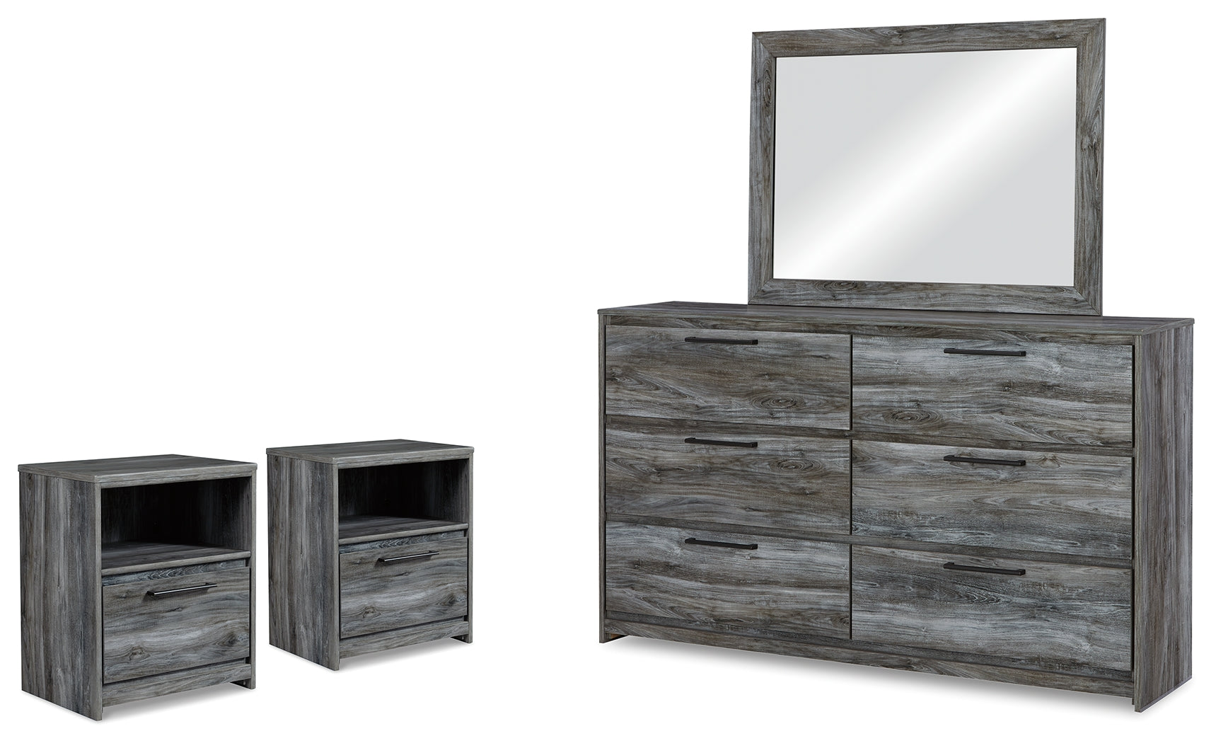 Baystorm Gray Dresser, Mirror and 2 Nightstands - B221B64