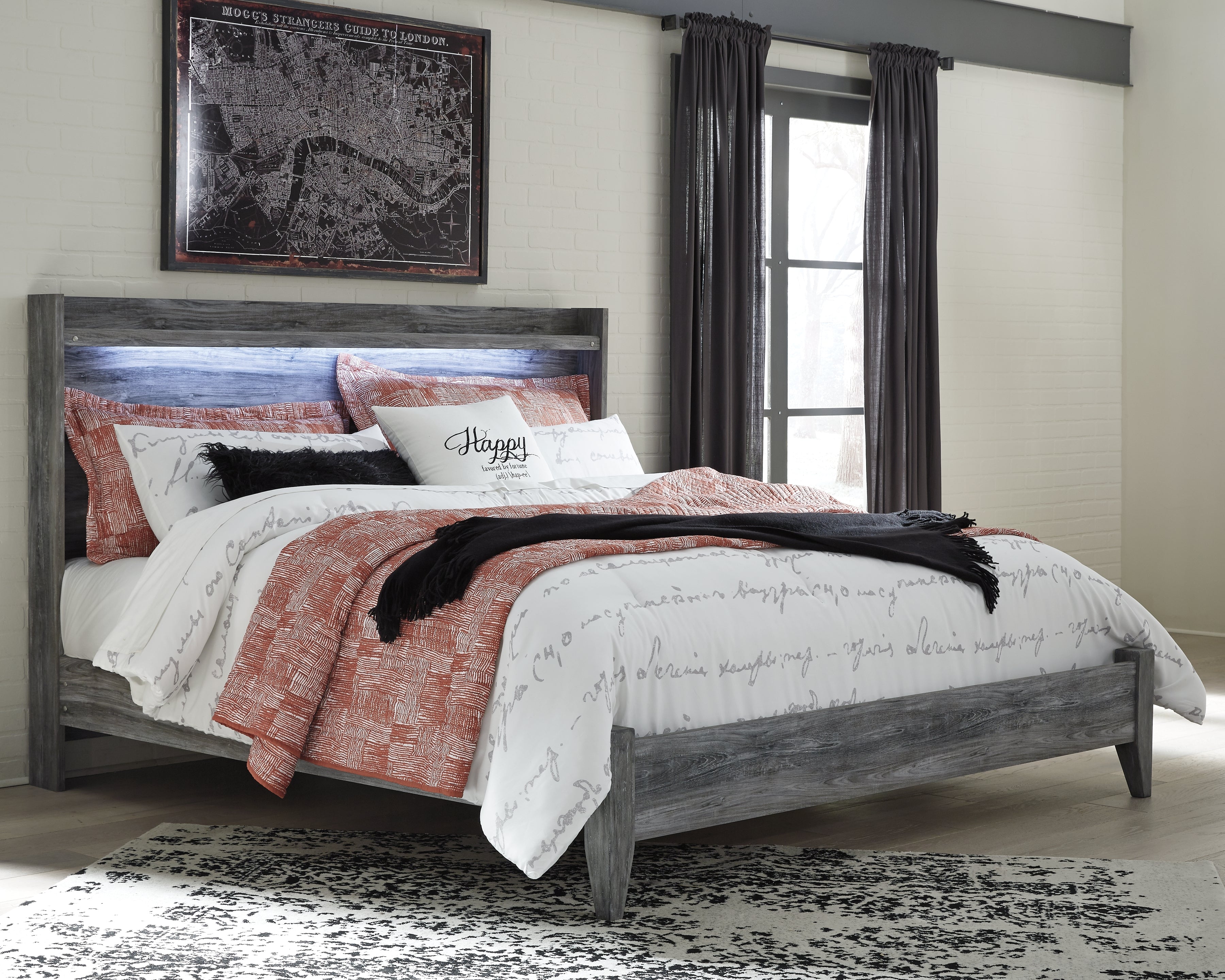 Baystorm Gray King Panel Bed, Dresser, Mirror and Chest - B221B52