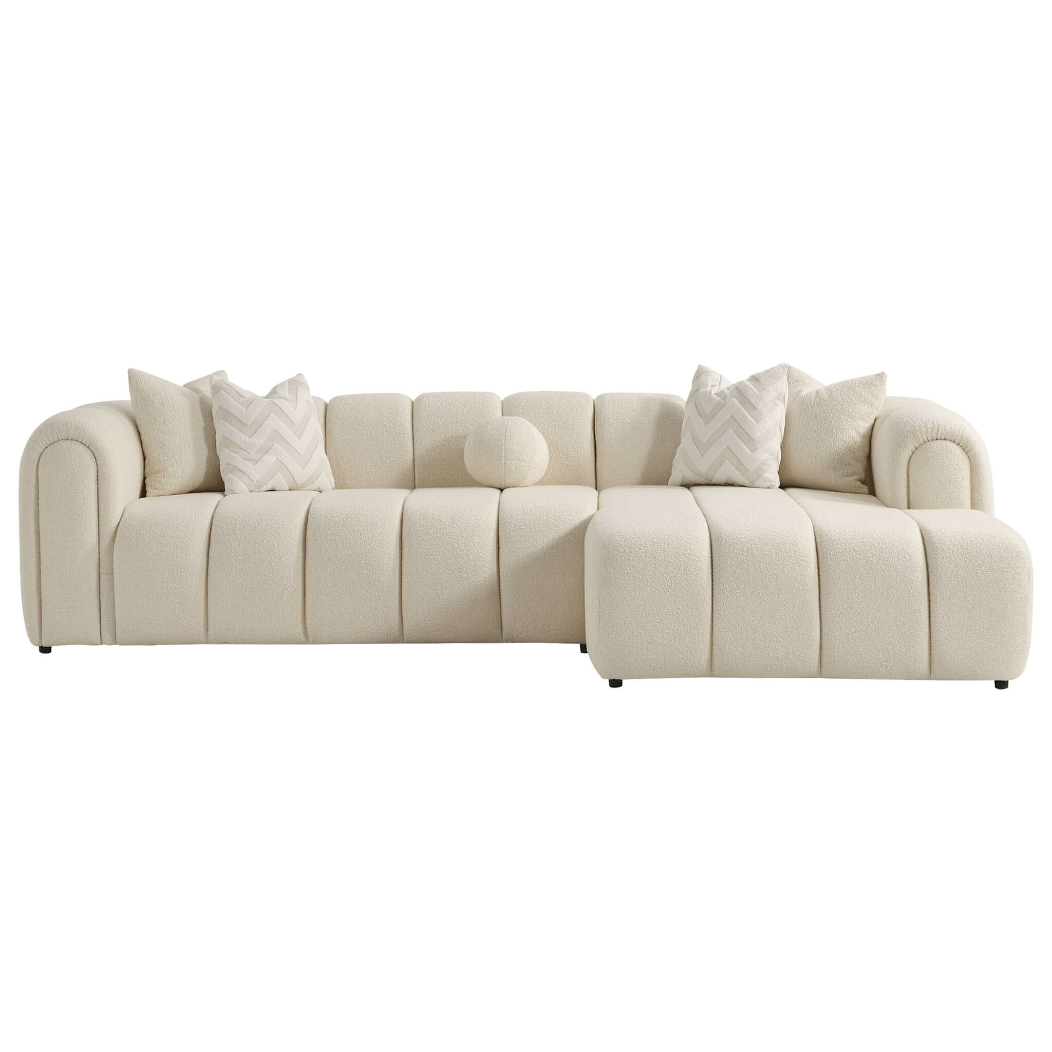 Beatrice Modern Tufted Ivory Boucle Right Sectional Sofa - SEC02600302