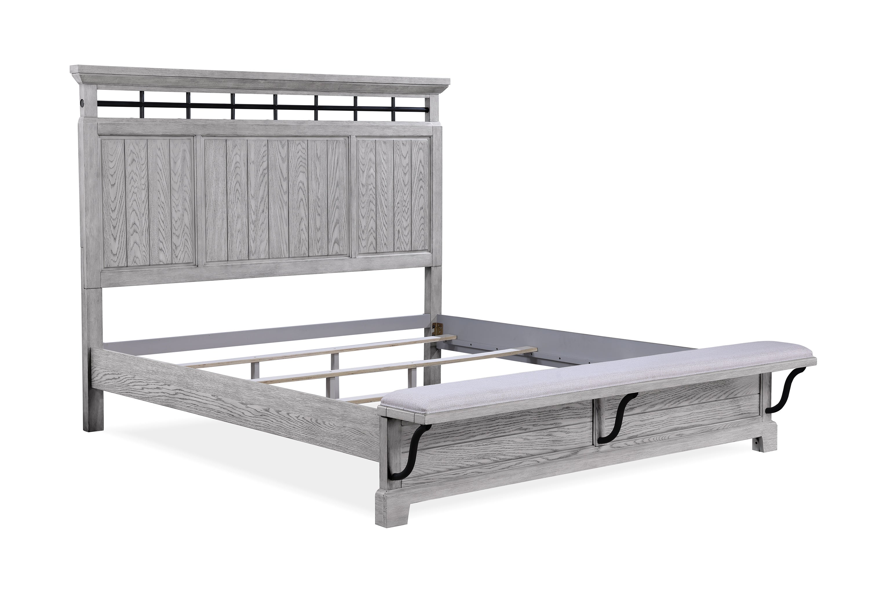 Beckett Rustic Gray Footboard Bench Panel Bedroom Set - SET | B1900-Q-HB | B1900-Q-FB | B1900-KQ-RAIL | B1900-2 | B1900-4