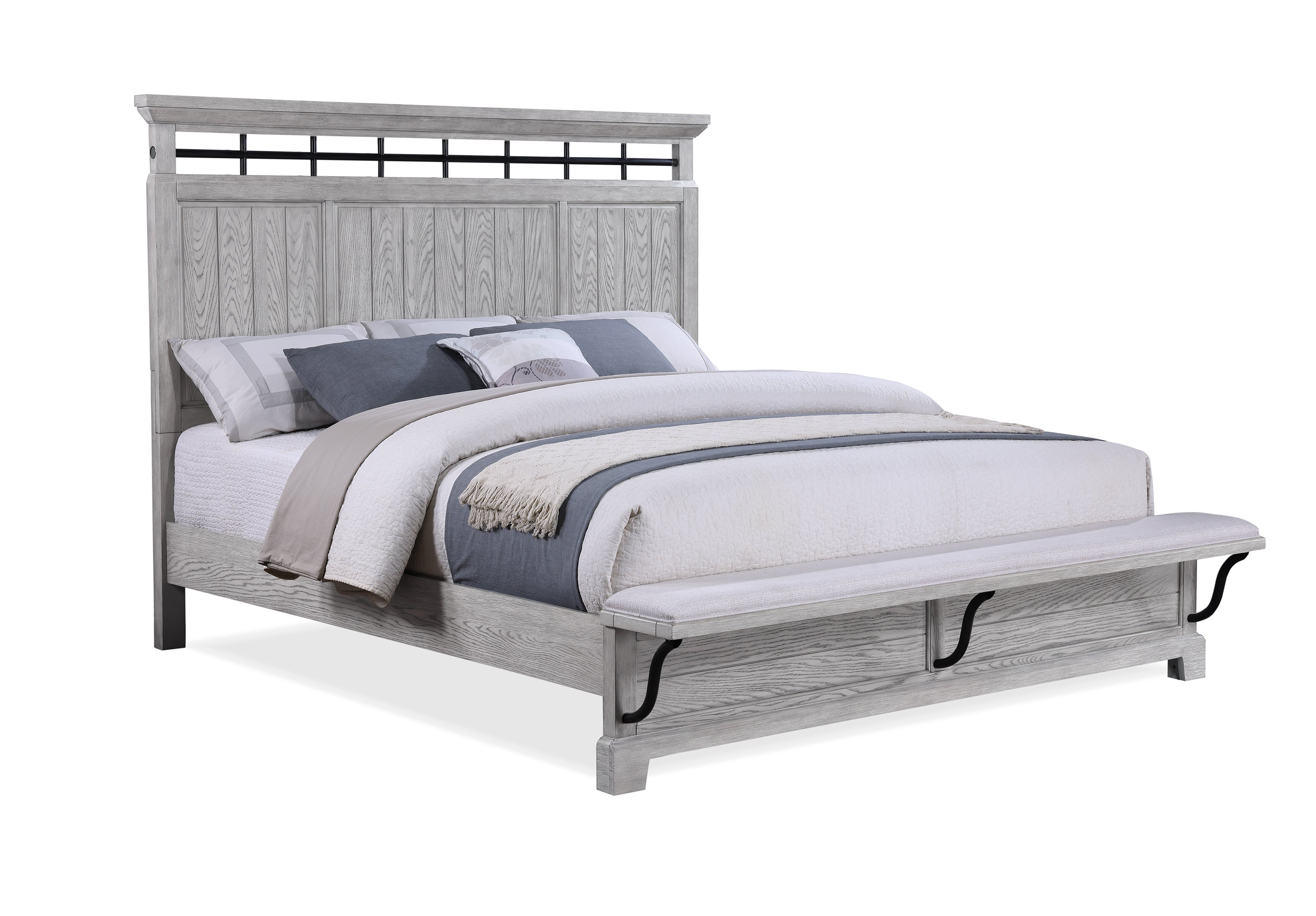 Beckett Rustic Gray Footboard Bench Panel Bedroom Set - SET | B1900-Q-HB | B1900-Q-FB | B1900-KQ-RAIL | B1900-2 | B1900-4