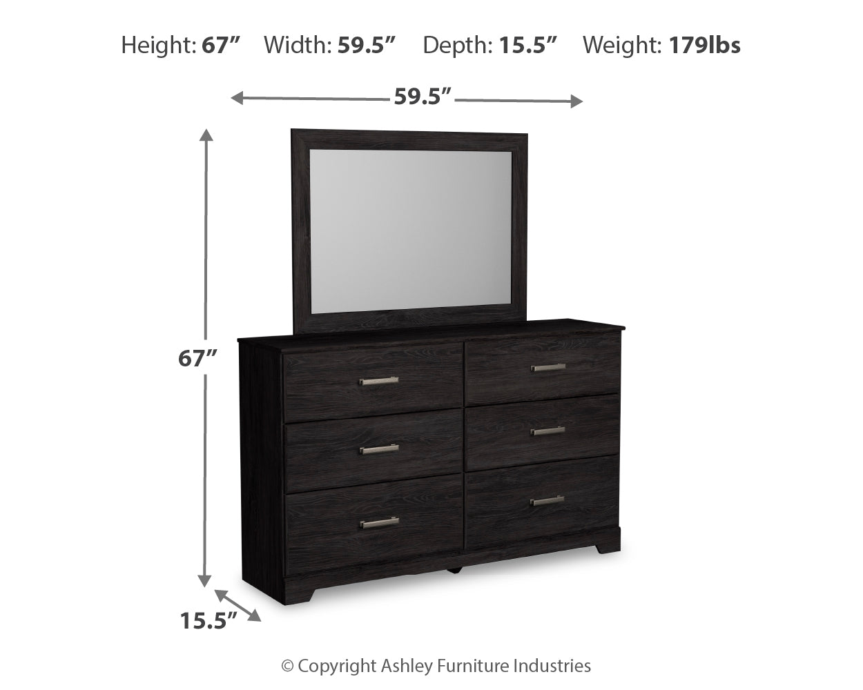 Belachime King Panel Bed with Mirrored Dresser, Chest and 2 Nightstands in Charcoal from Ashley - Luna Furniture