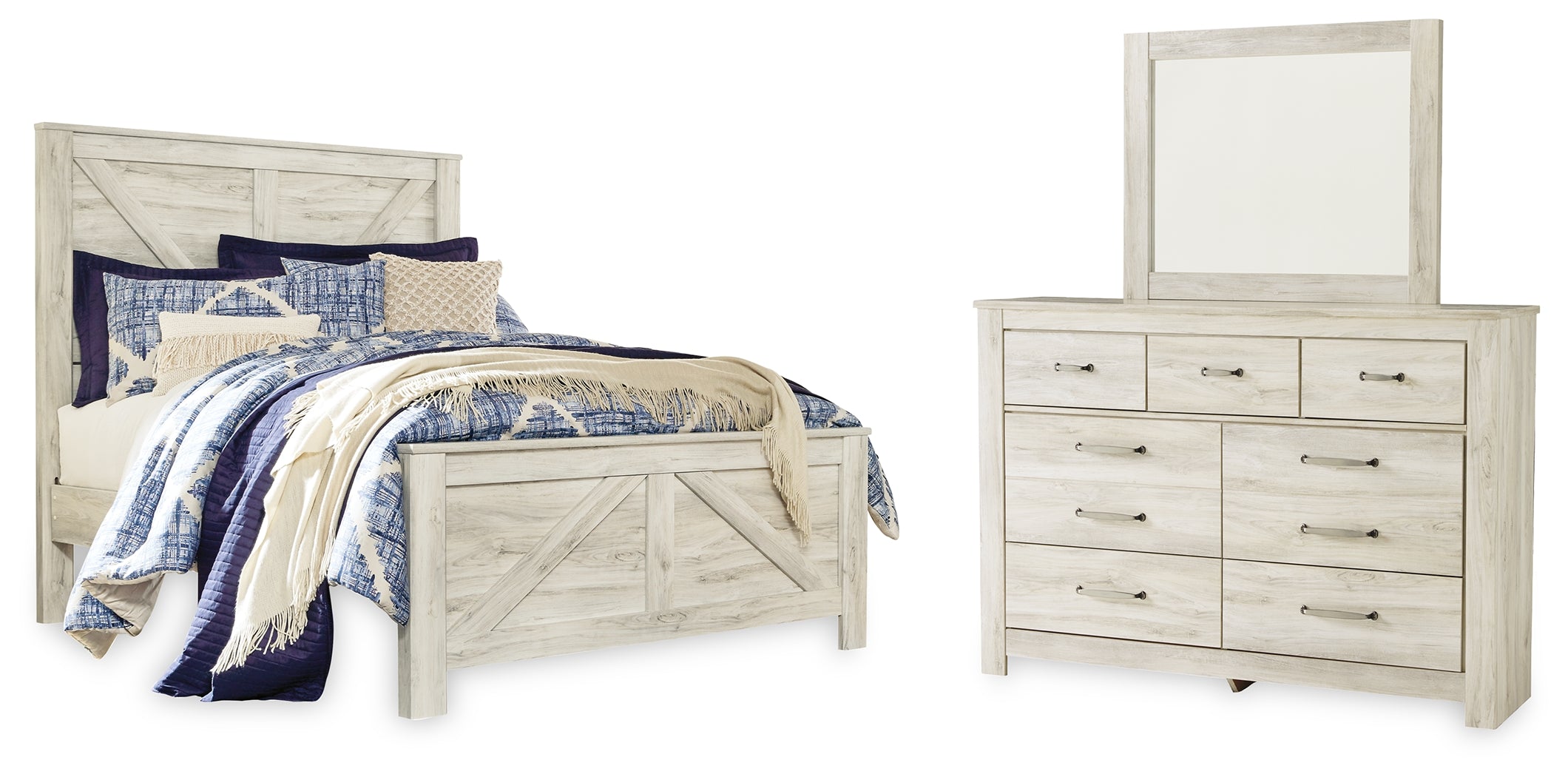 Bellaby Queen Crossbuck Panel Bed, Dresser and Mirror - B331B7