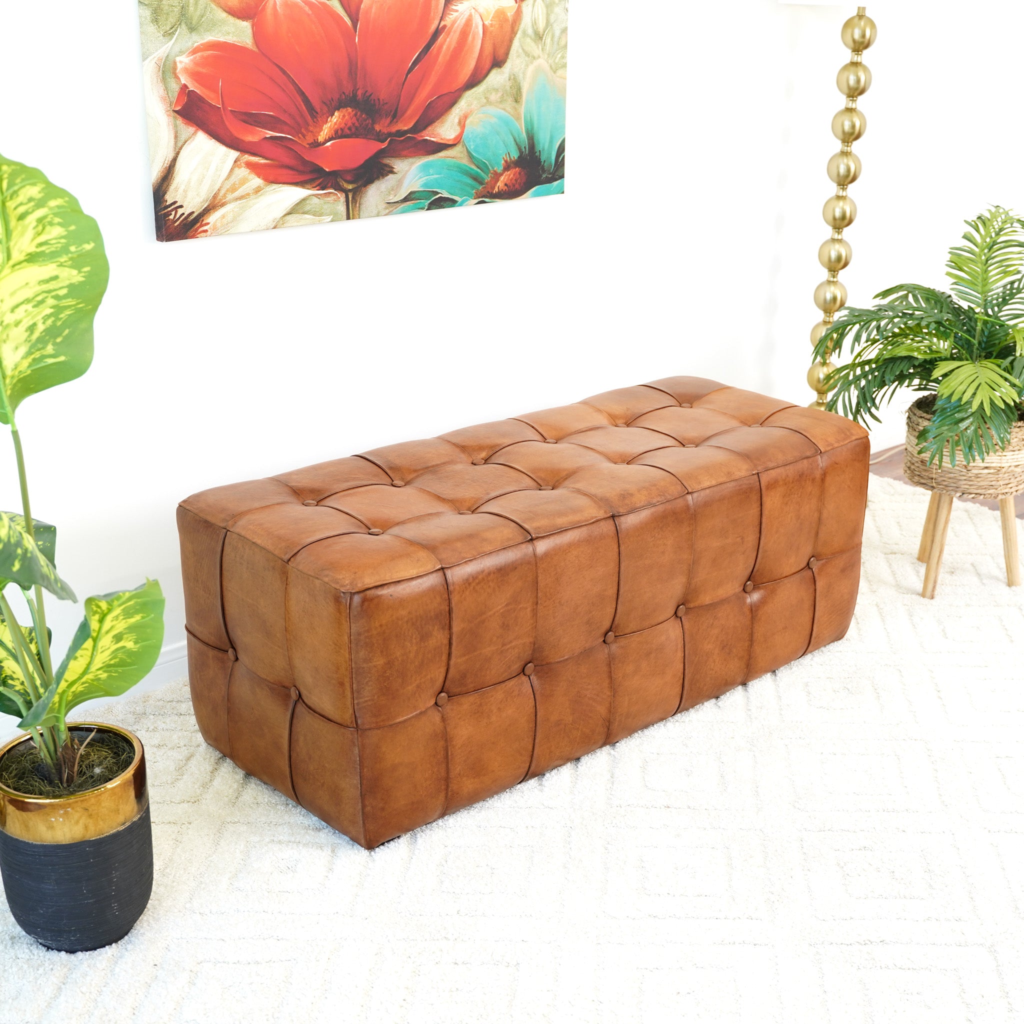 Benjiro Tan Leather Bench - OTT01300701