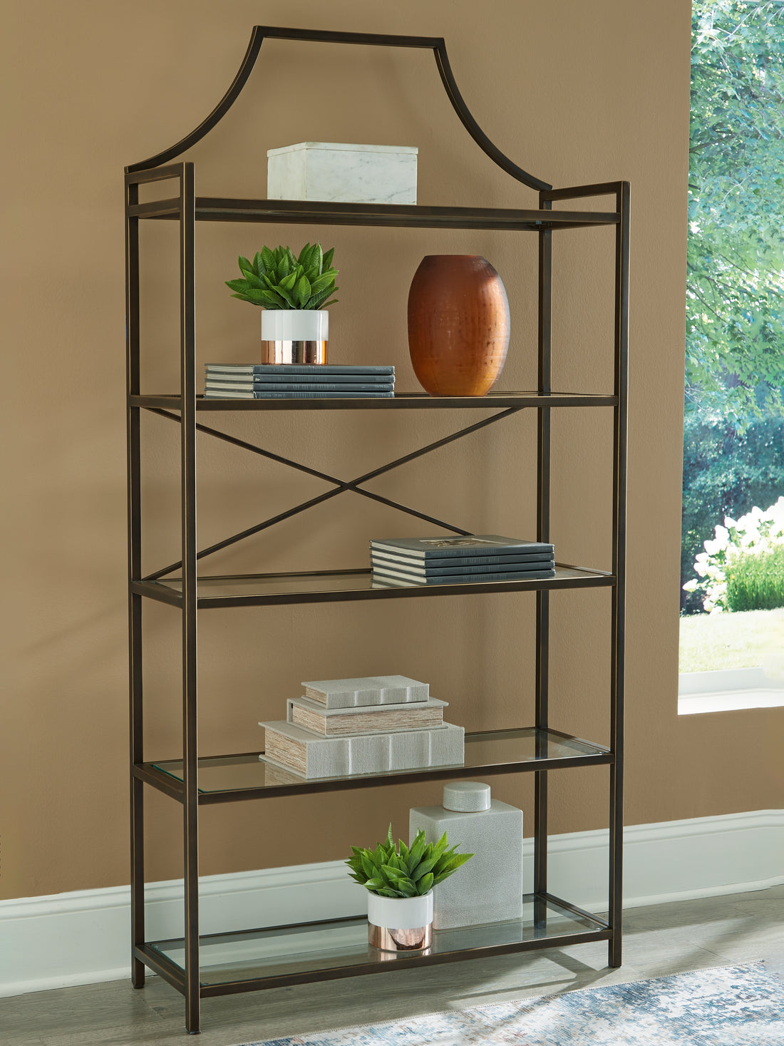 Bernonly Antique Bronze Finish 72" Bookcase - A4000556