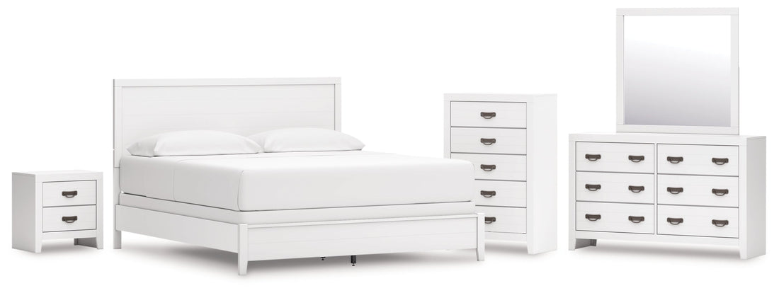Binterglen California King Panel Bed with Mirrored Dresser, Chest and Nightstand in White from Ashley - Luna Furniture