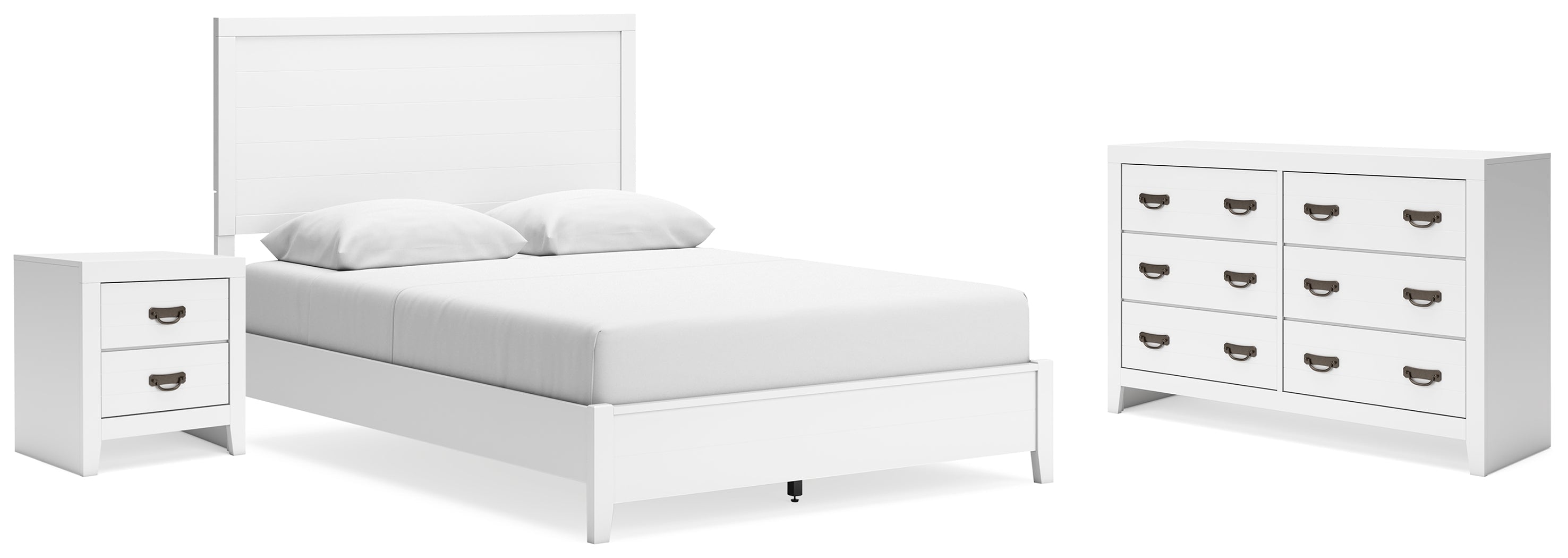 Binterglen Queen Panel Bed with Dresser and Nightstand in White - PKG019196