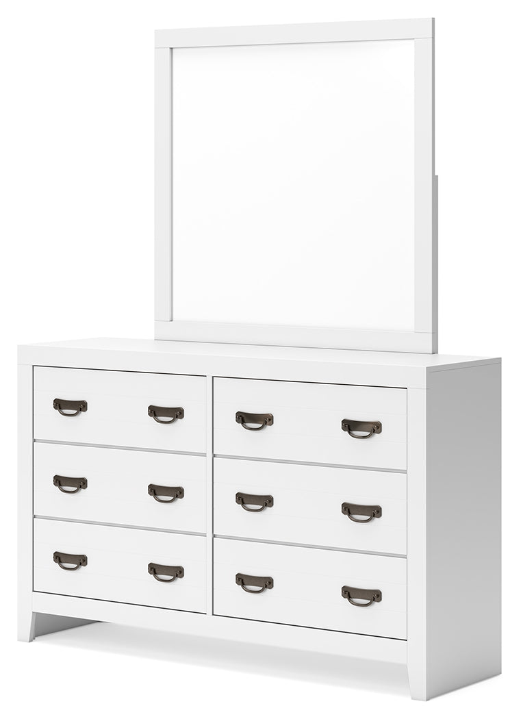 Binterglen Queen Panel Bed with Mirrored Dresser and Chest in White from Ashley - Luna Furniture