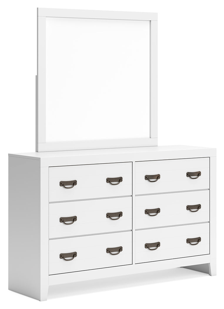 Binterglen Queen Panel Bed with Mirrored Dresser and Chest in White from Ashley - Luna Furniture