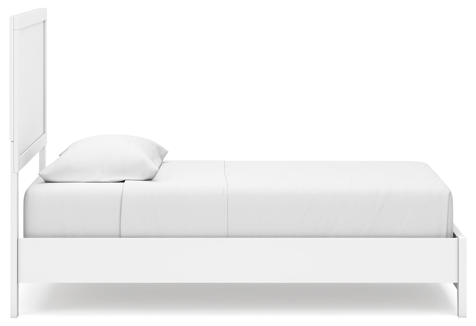 Binterglen Twin Panel Bed with Mirrored Dresser and Chest in White - PKG016603