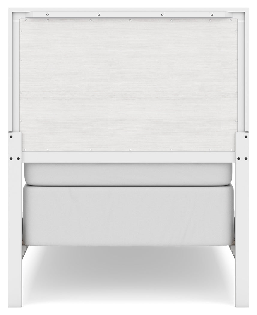 Binterglen Twin Panel Bed with Mirrored Dresser, Chest and Nightstand in White - PKG016604
