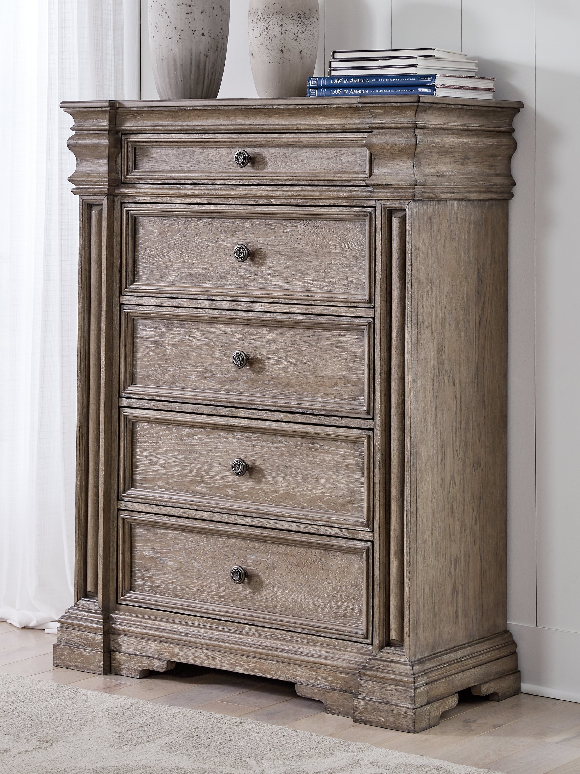 Blairhurst King Panel Bed with Mirrored Dresser, Chest and Nightstand in Light Grayish Brown from Ashley - Luna Furniture