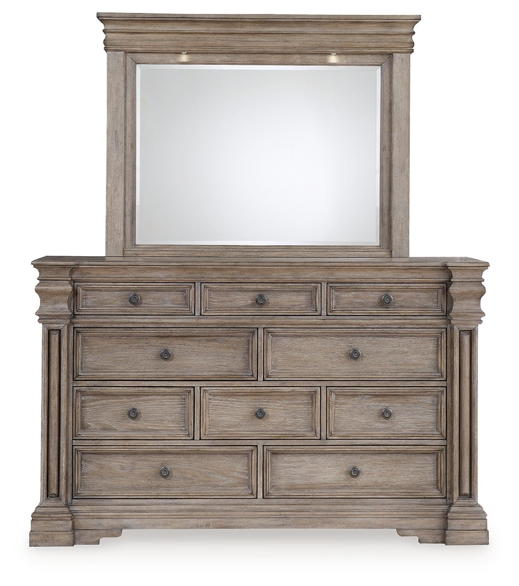 Blairhurst Queen Panel Bed with Mirrored Dresser, Chest and Nightstand in Light Grayish Brown from Ashley - Luna Furniture