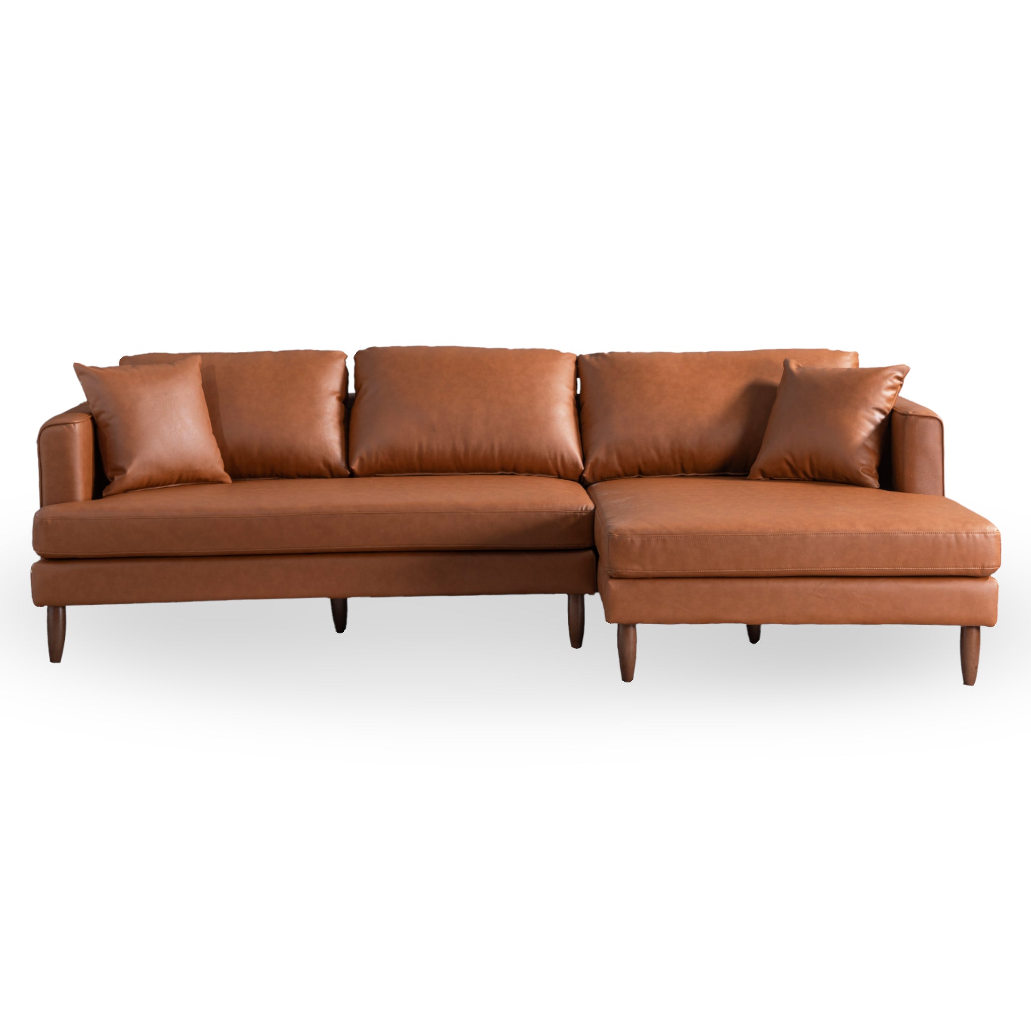 Blake L-Shaped Cognac Vegan Leather Sectional Sofa Right Facing - SEC02900722
