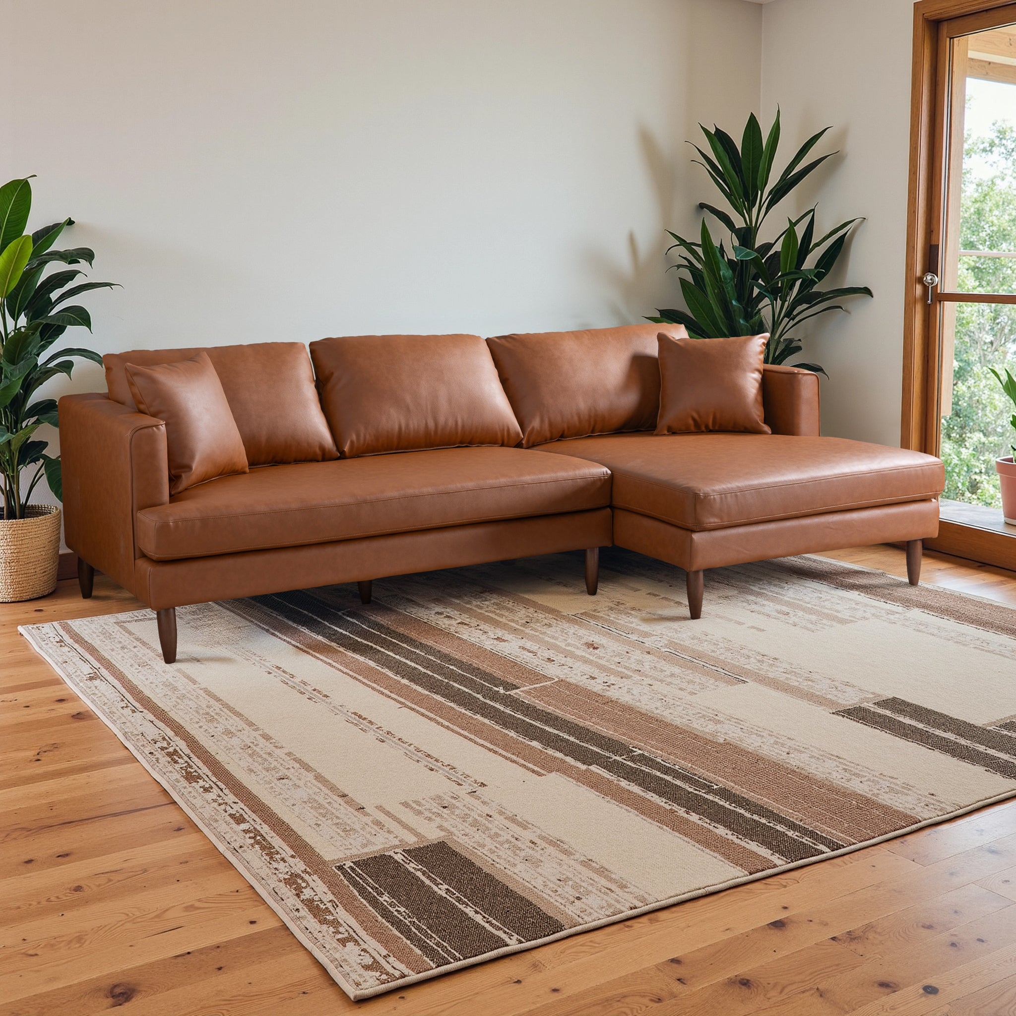 Blake L-Shaped Cognac Vegan Leather Sectional Sofa Right Facing - SEC02900722