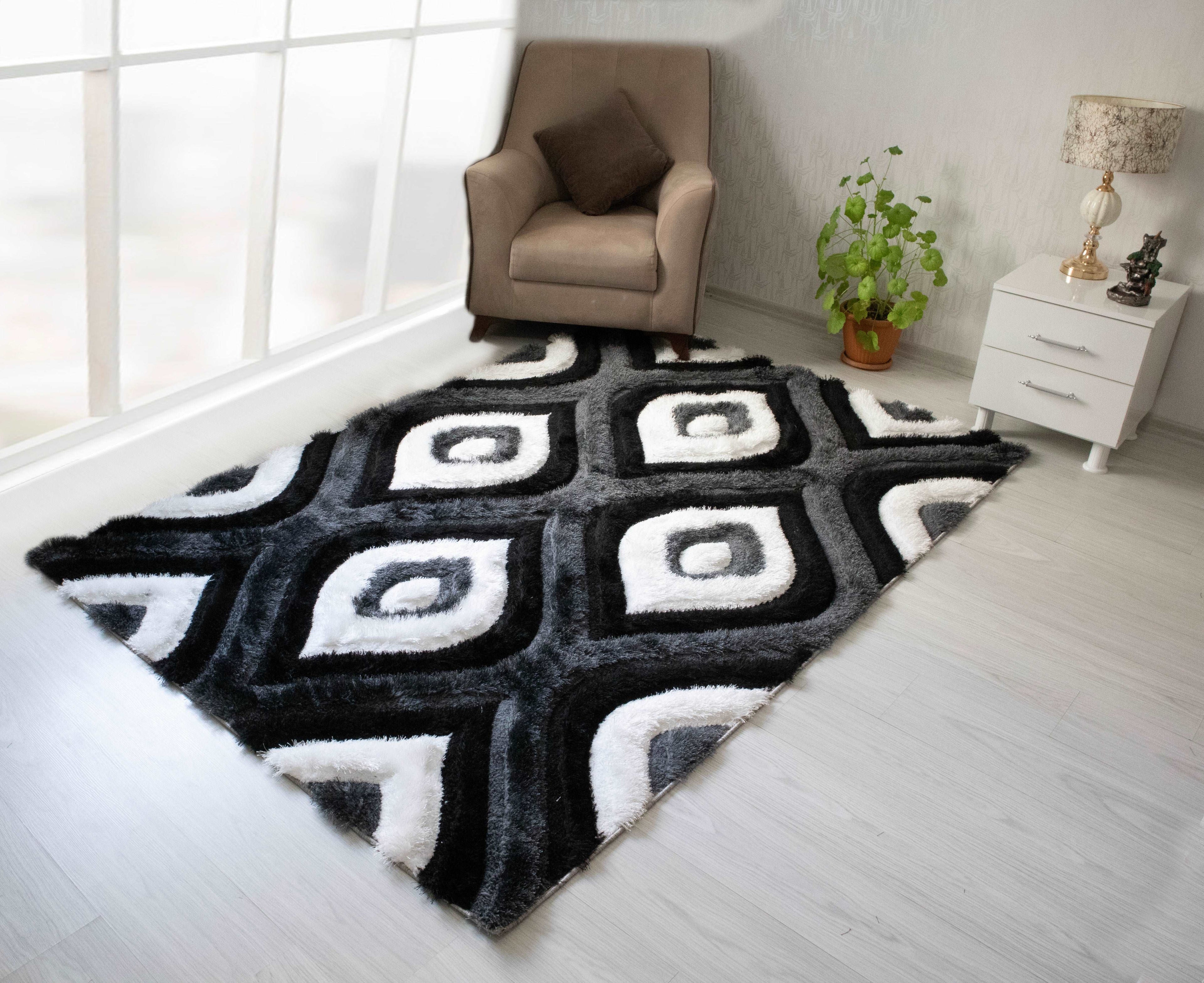 3D Shaggy GRAY-BLACK Area Rug - 3D151 - 3D151-GRY/BLC-57 - Bien Home Furniture &amp; Electronics