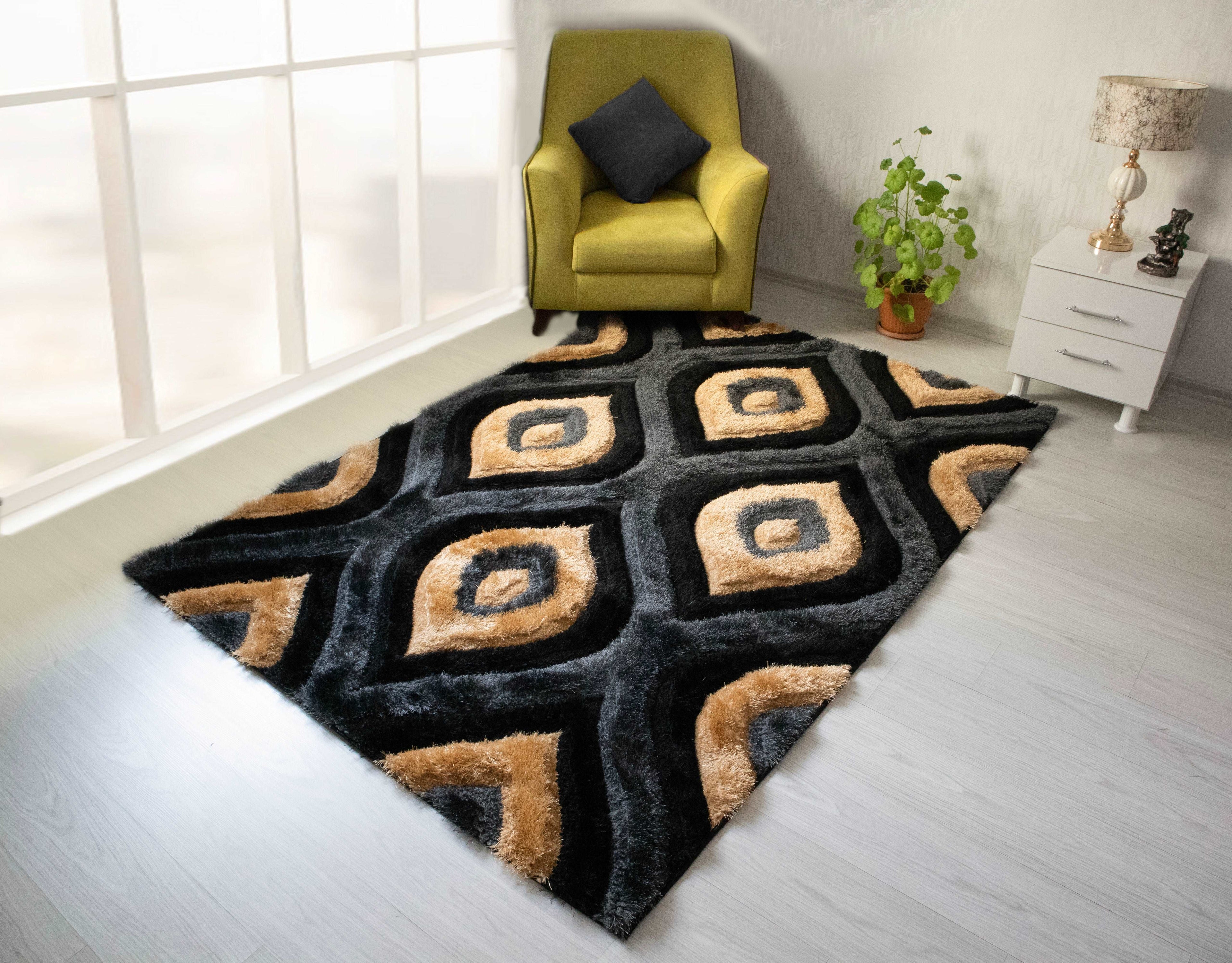 3D Shaggy GOLD-BLACK Area Rug - 3D151 - 3D151-GLD/BLC-57 - Bien Home Furniture &amp; Electronics