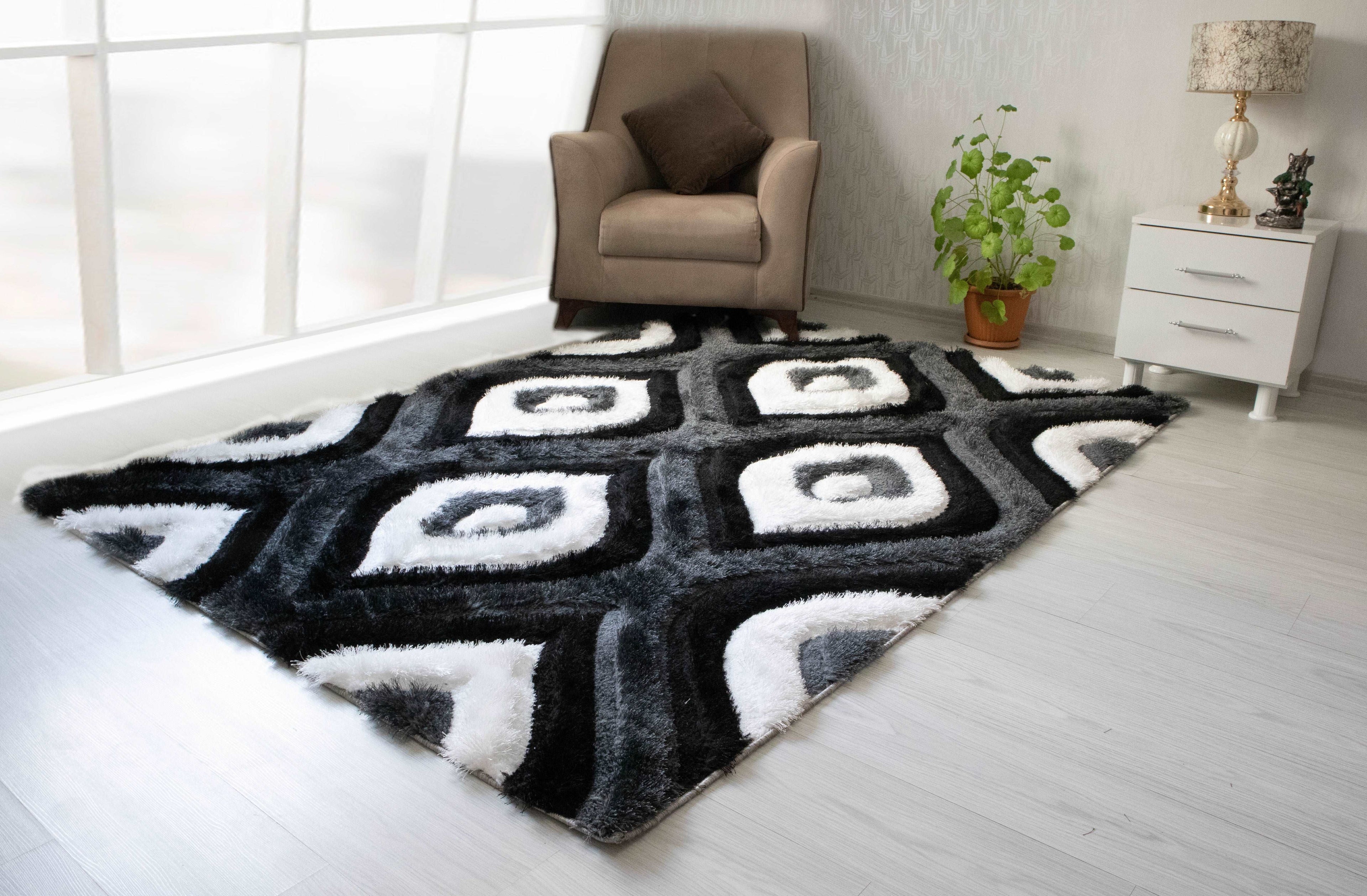 3D Shaggy GRAY-BLACK Area Rug - 3D151 - 3D151-GRY/BLC-57 - Bien Home Furniture &amp; Electronics