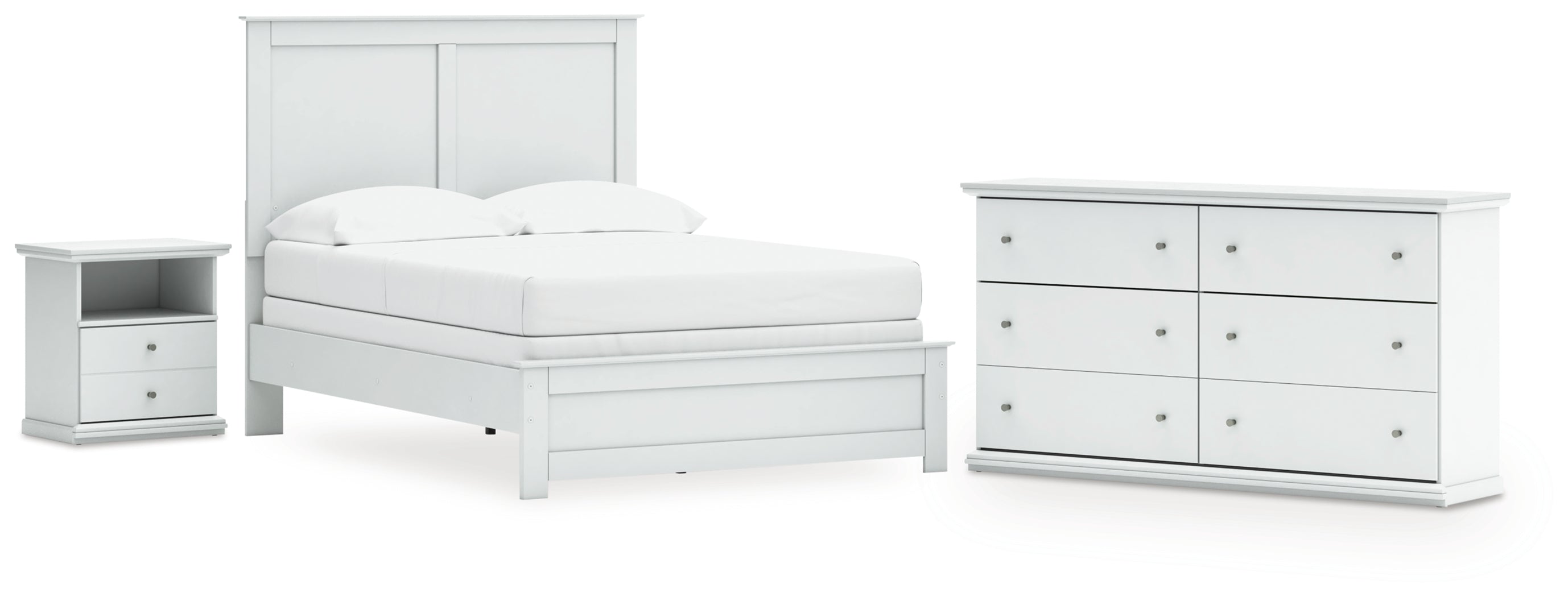 Bostwick Shoals Full Panel Bed with Dresser and Nightstand in White - PKG021570
